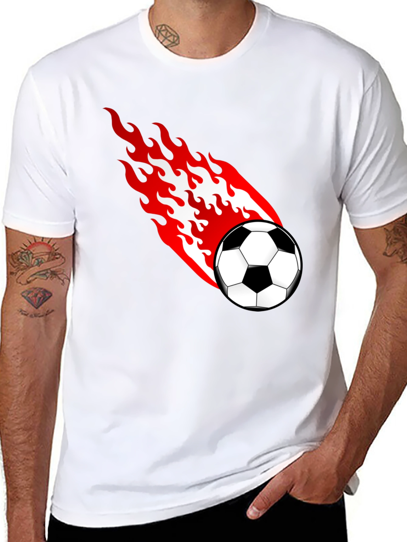 Flaming Soccer Ball Graphic T-Shirt - Black