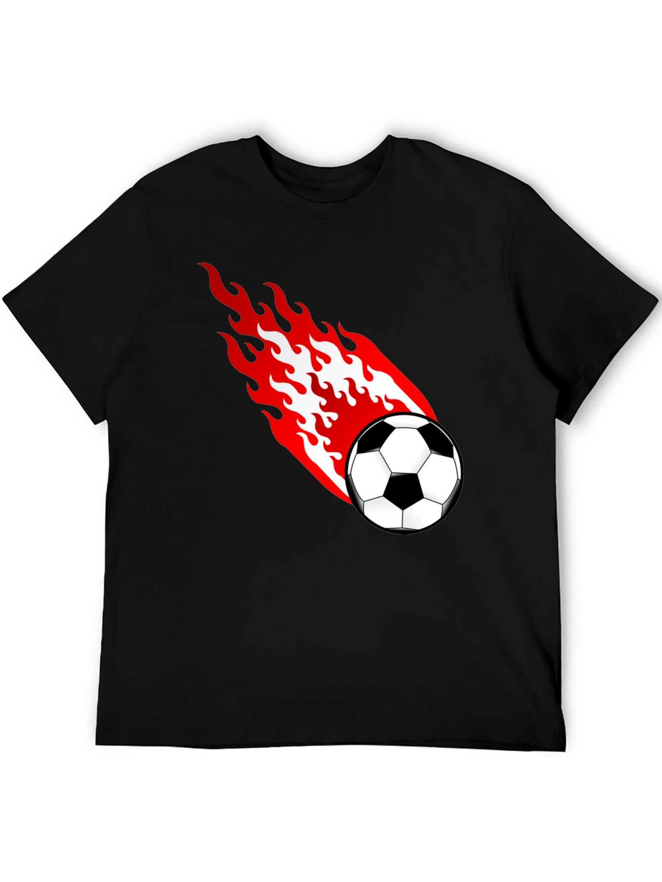 Flaming Soccer Ball Graphic T-Shirt - Black