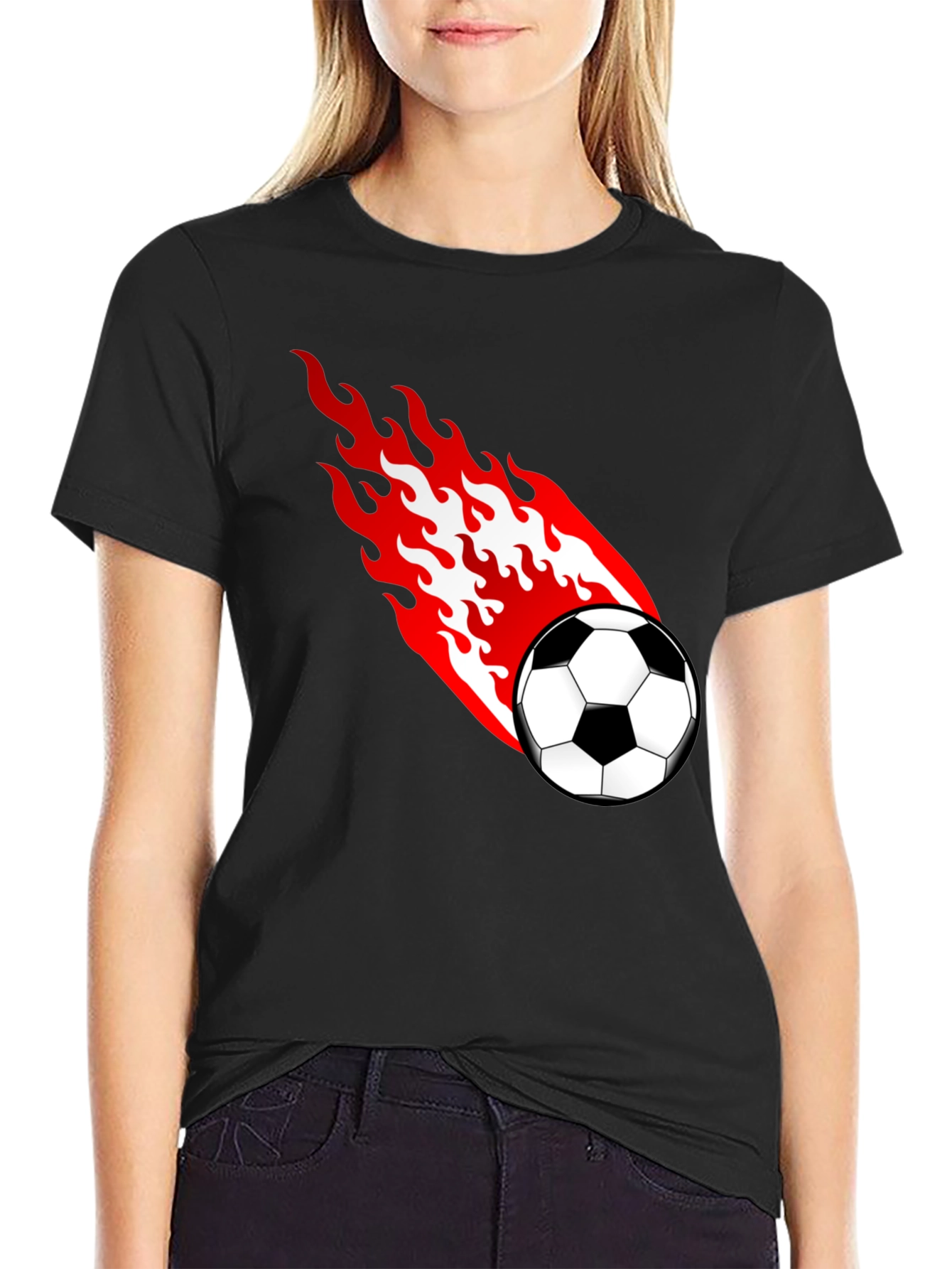 Flaming Soccer Ball Graphic T-Shirt - Black