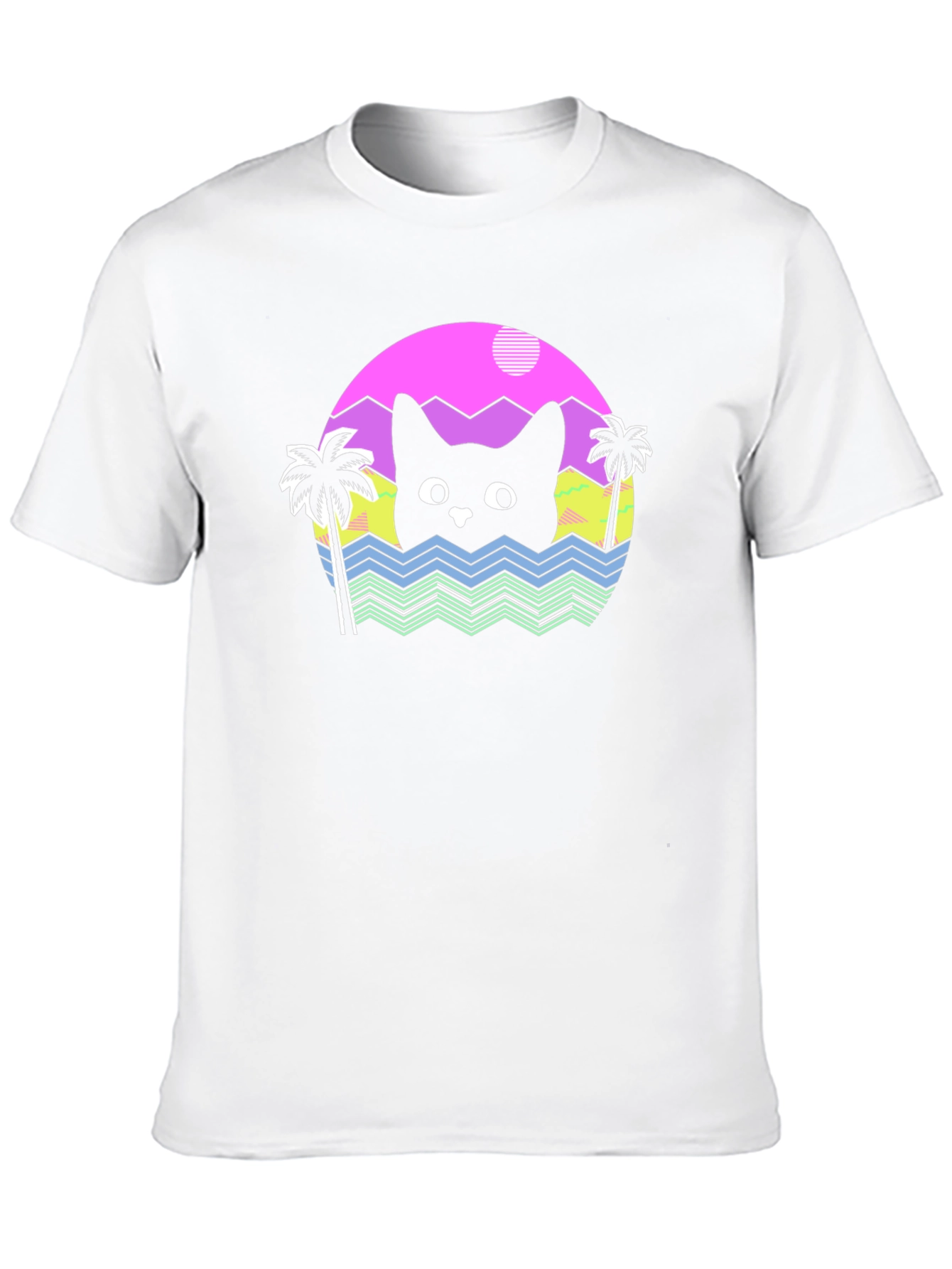 Retro Cat Waves Black T-Shirt