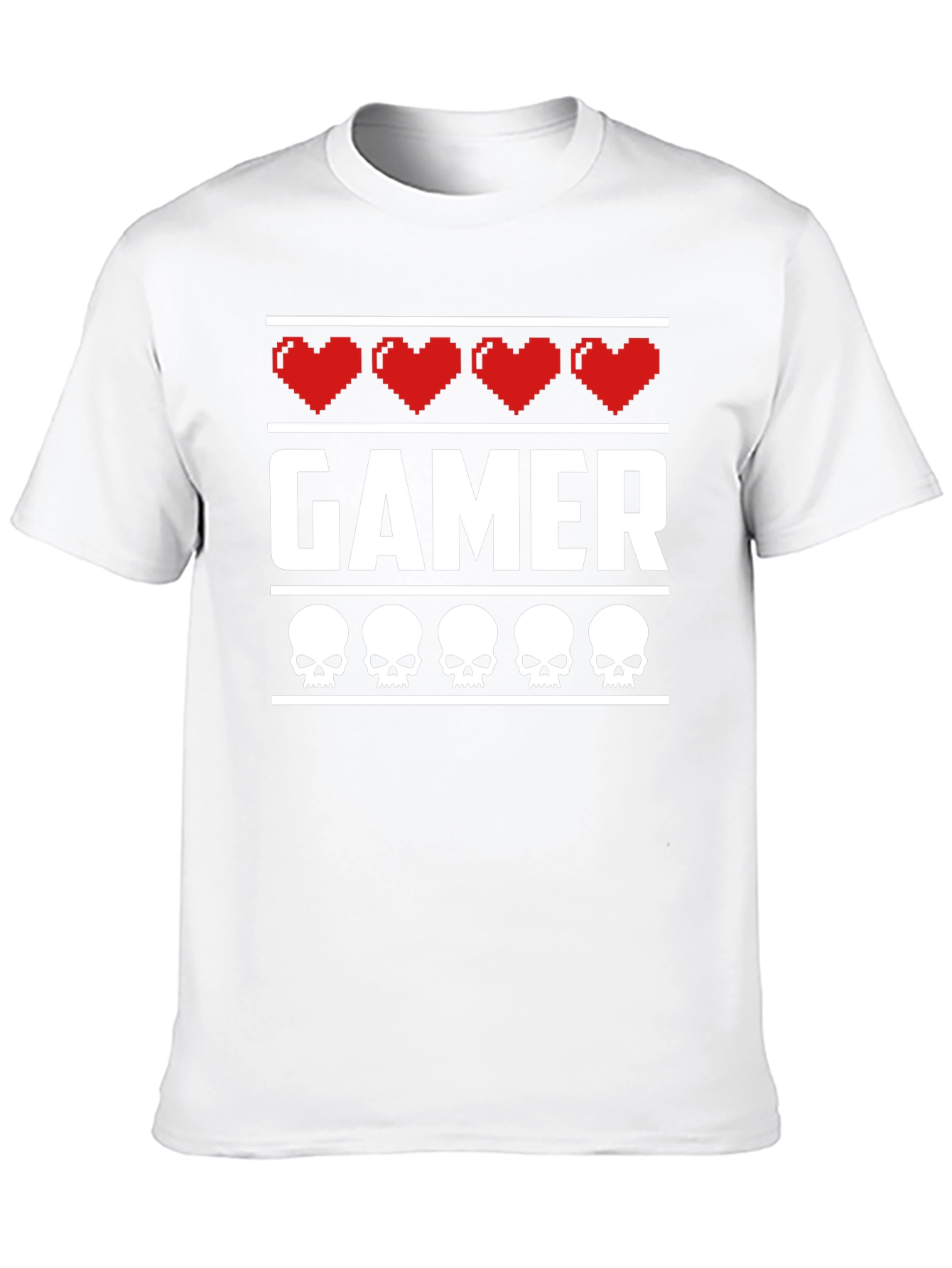 Gamer Heart & Skull T-Shirt - Pixelated Design