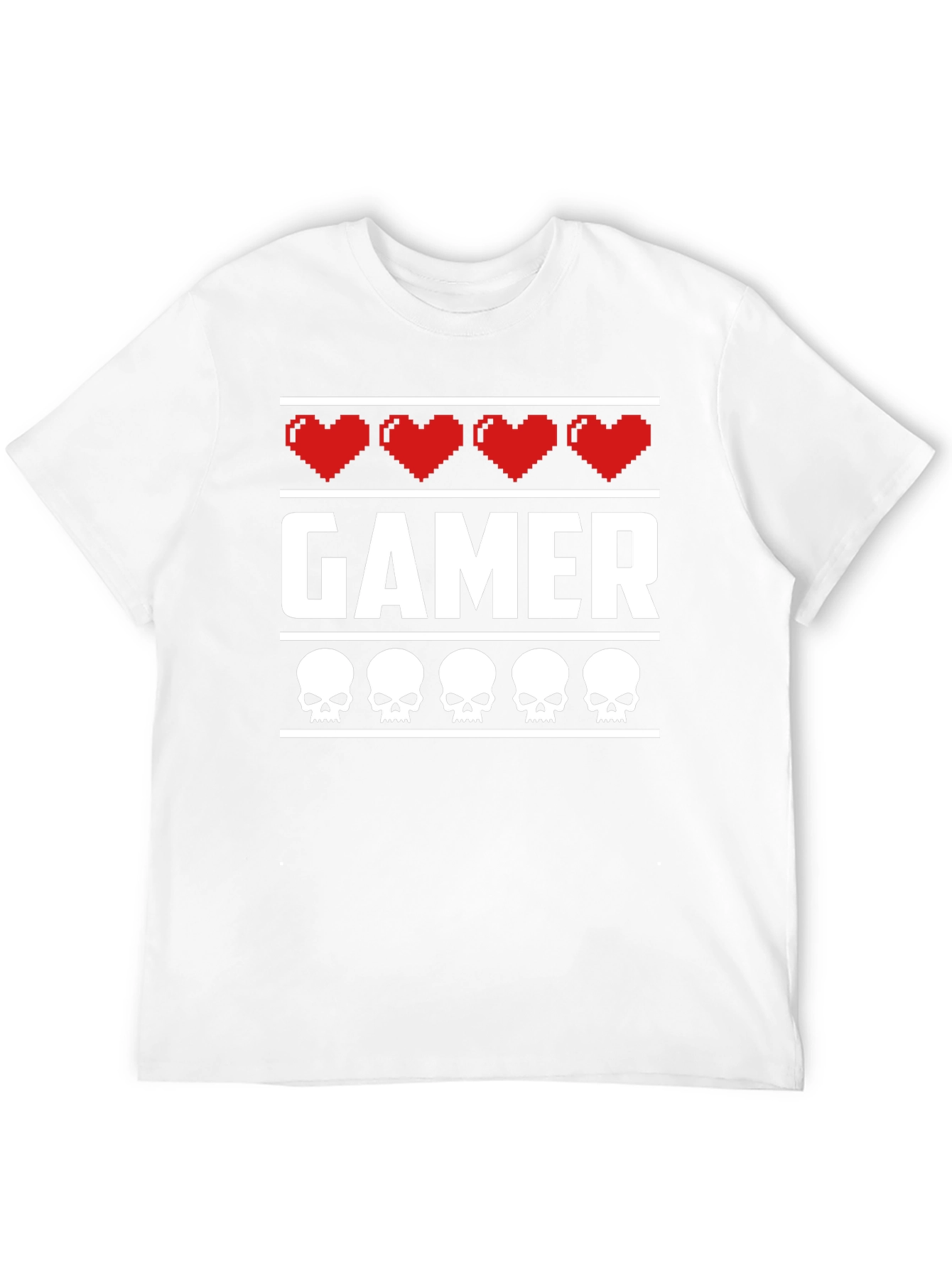 Gamer Heart & Skull T-Shirt - Pixelated Design