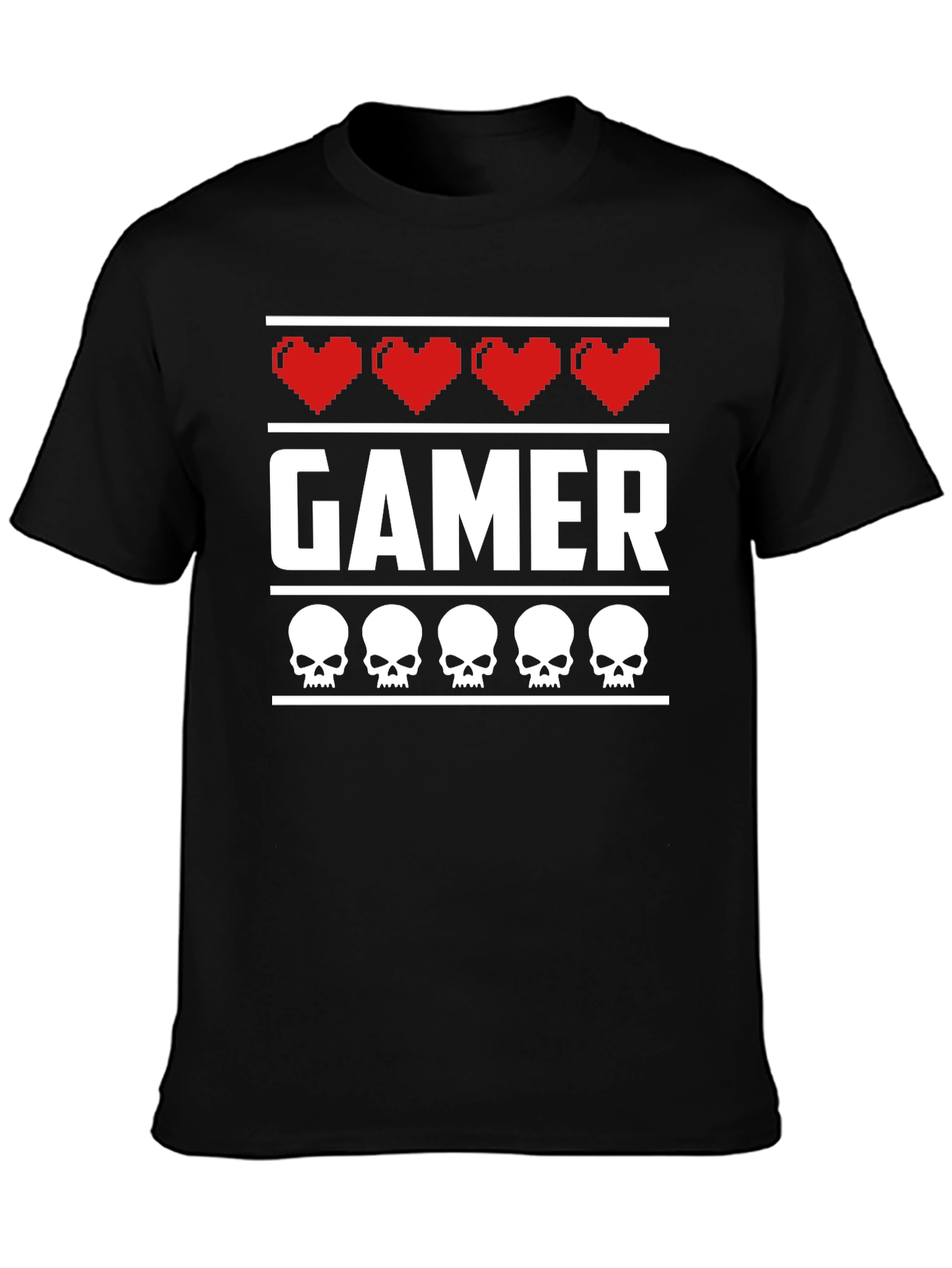 Gamer Heart & Skull T-Shirt - Pixelated Design