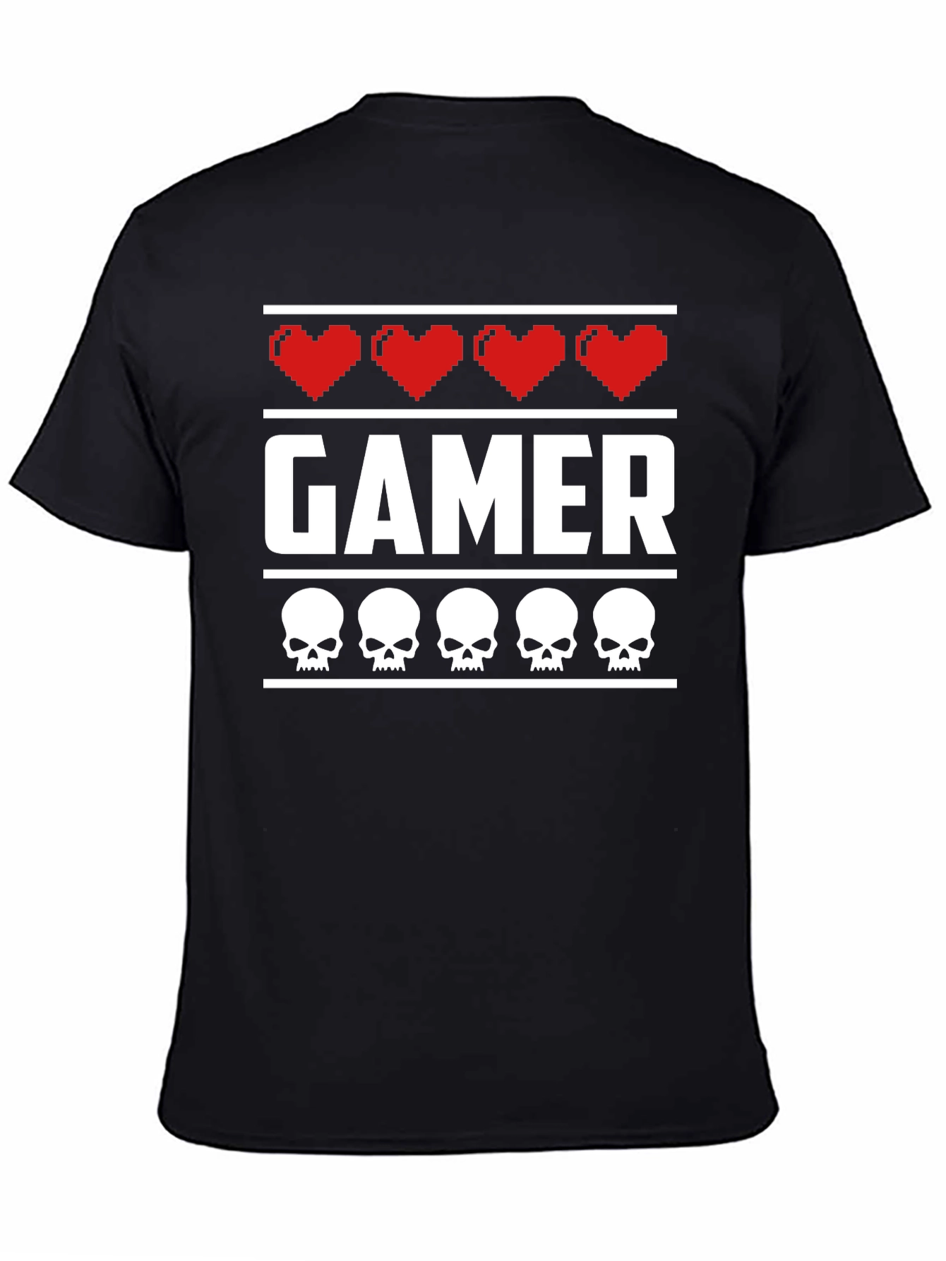 Gamer Heart & Skull T-Shirt - Pixelated Design