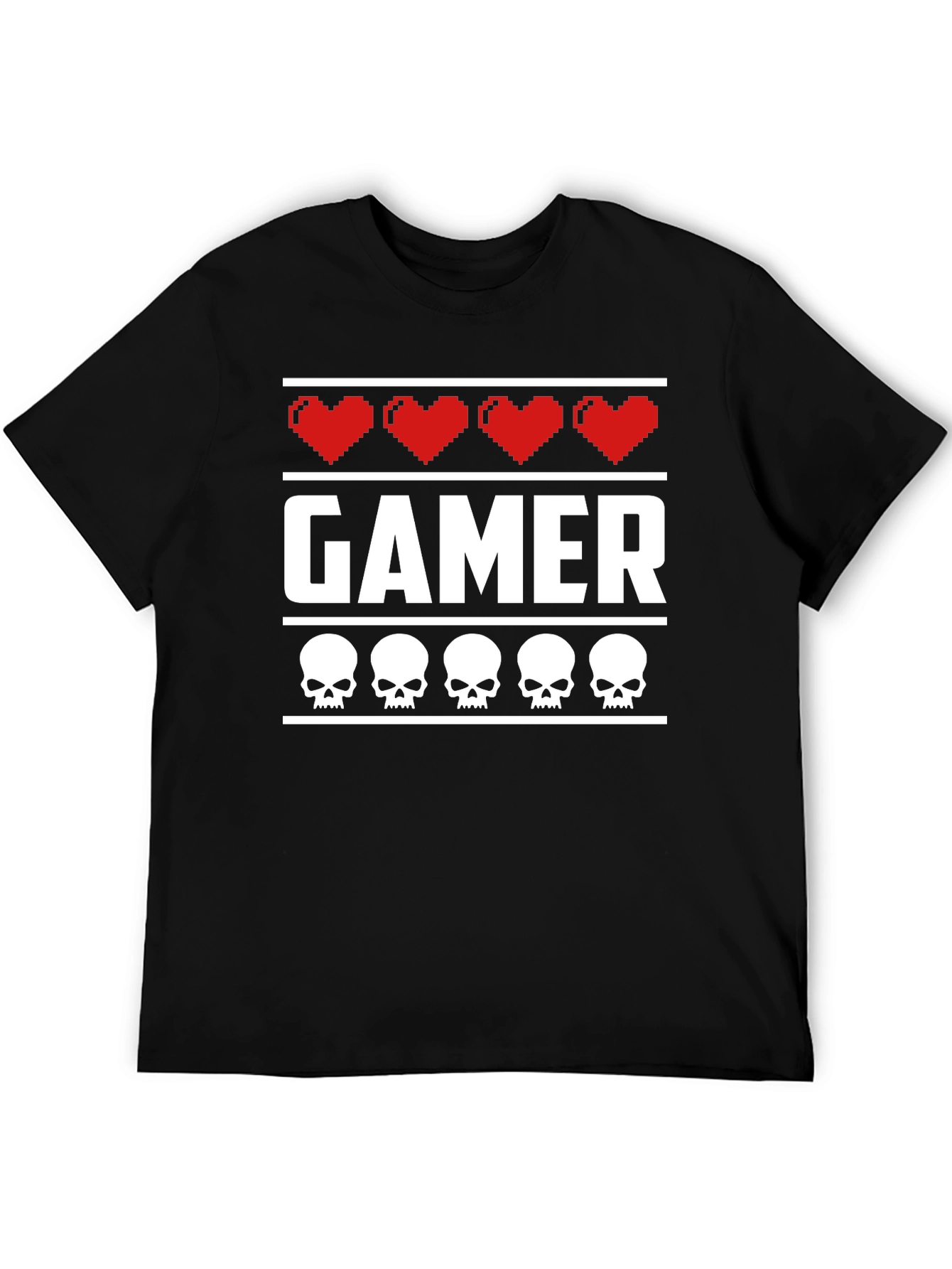Gamer Heart & Skull T-Shirt - Pixelated Design