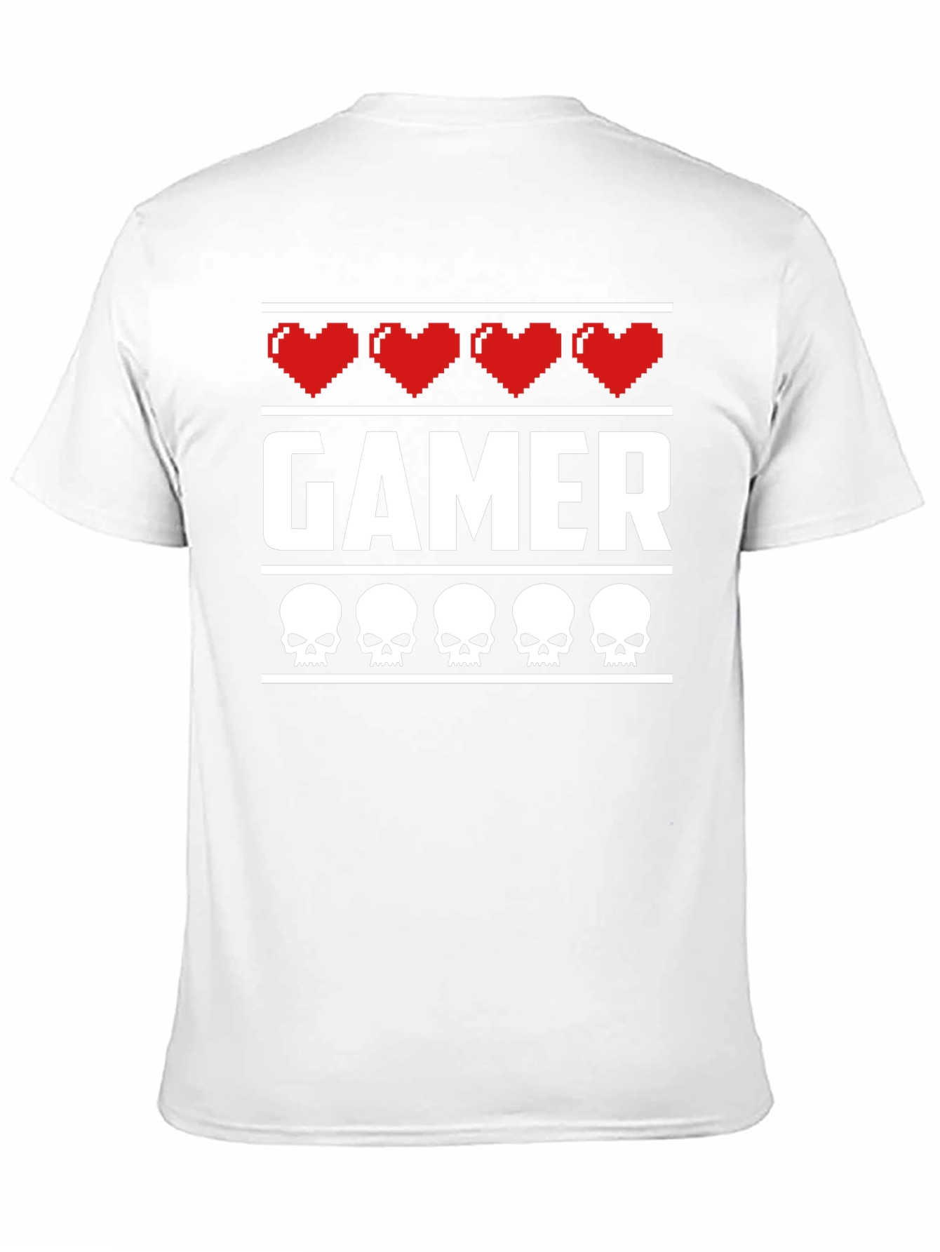 Gamer Heart & Skull T-Shirt - Pixelated Design