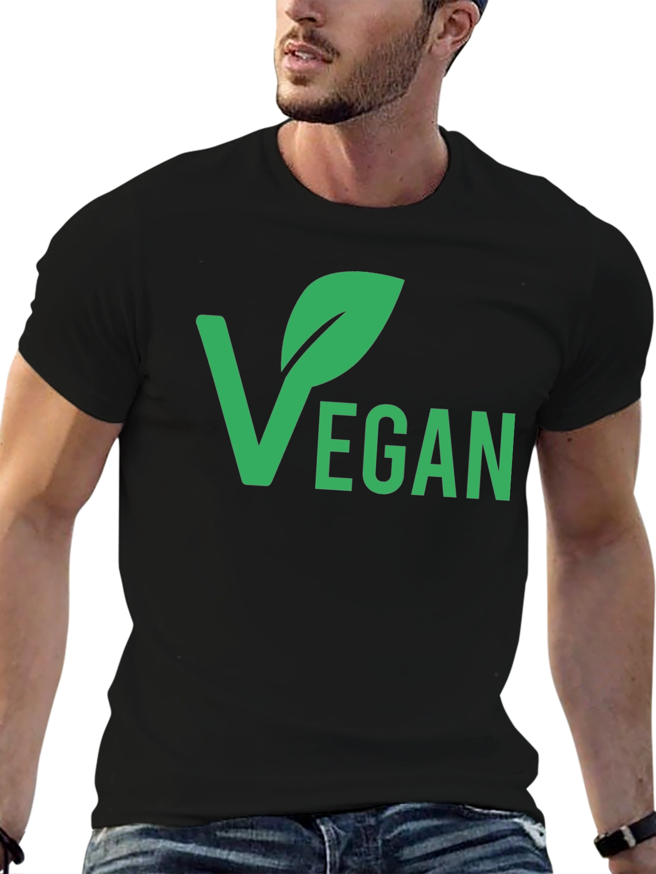 Vegan Graphic T-Shirt - Black Green Print