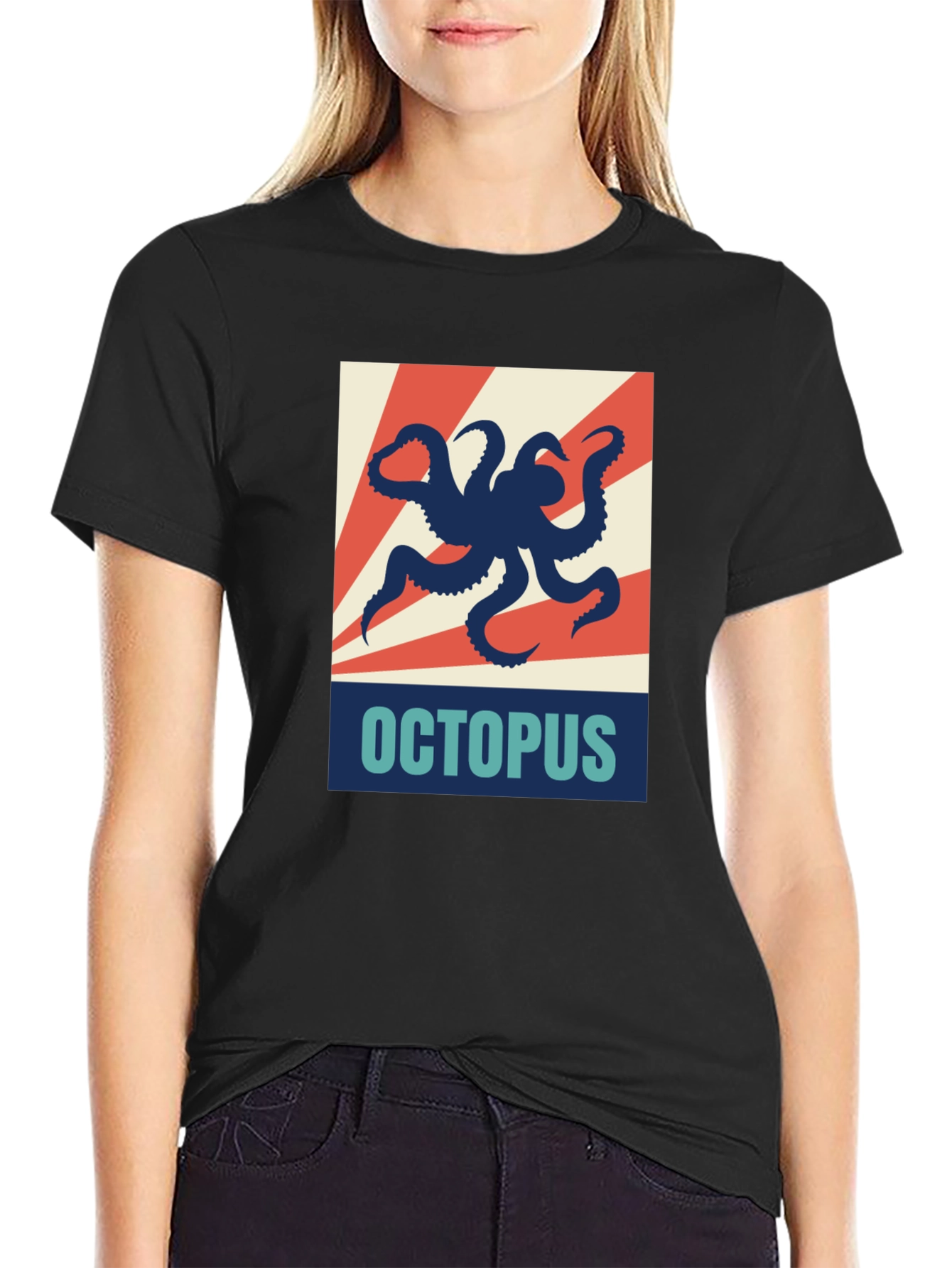 Octopus Graphic Print Crew Neck T-Shirt