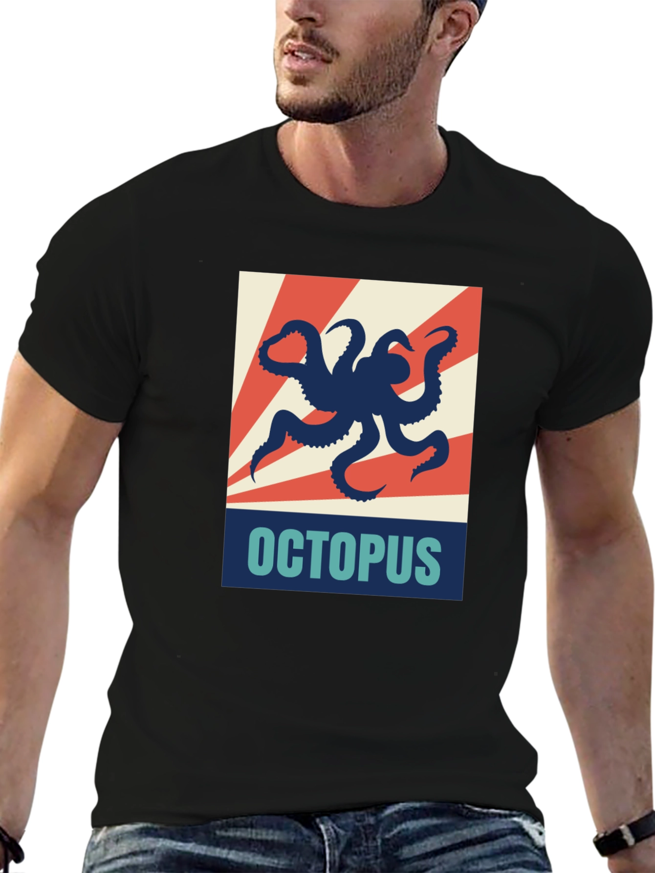 Octopus Graphic Print Crew Neck T-Shirt