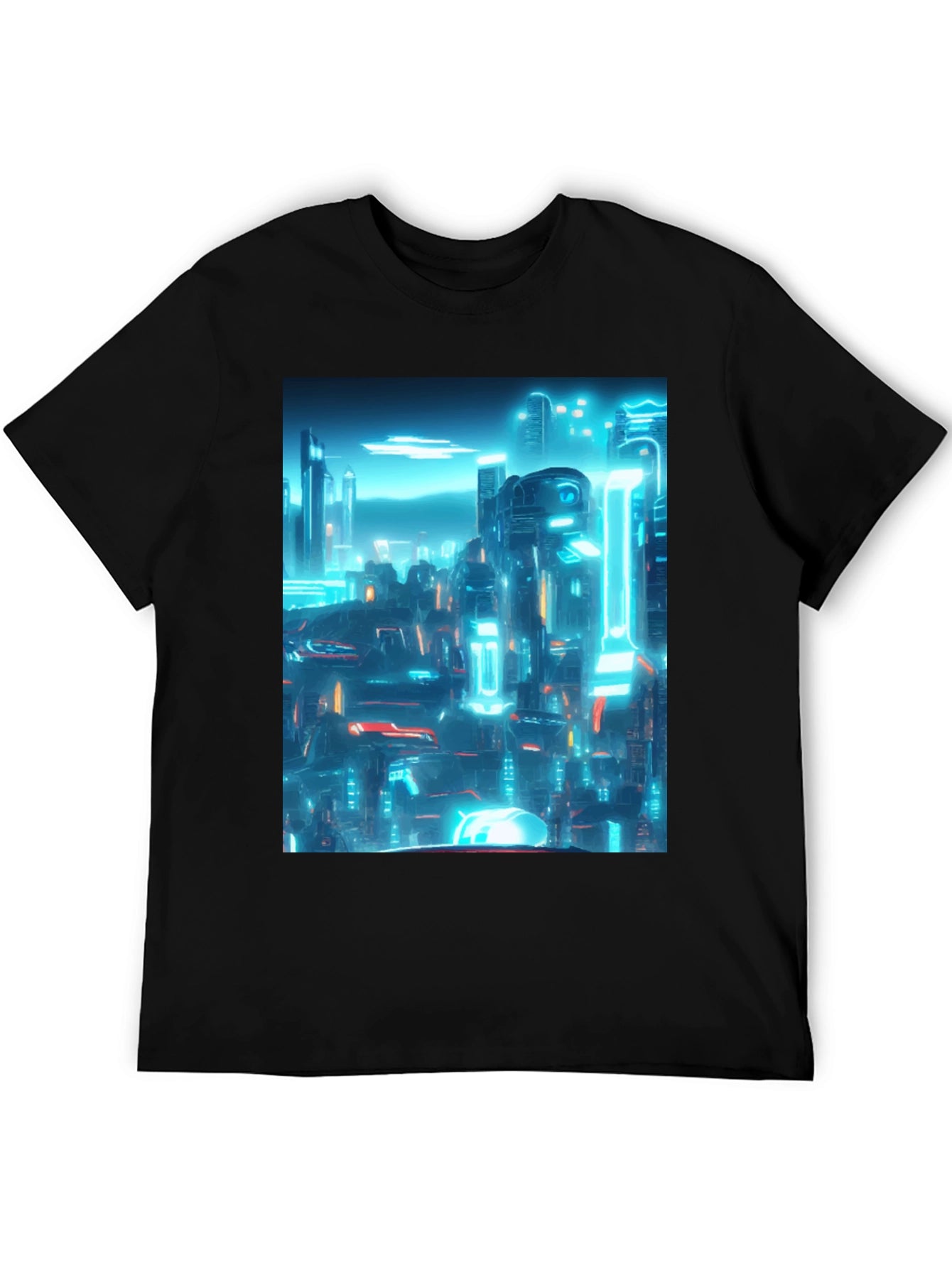 Cyberpunk Cityscape Graphic Tee - Black