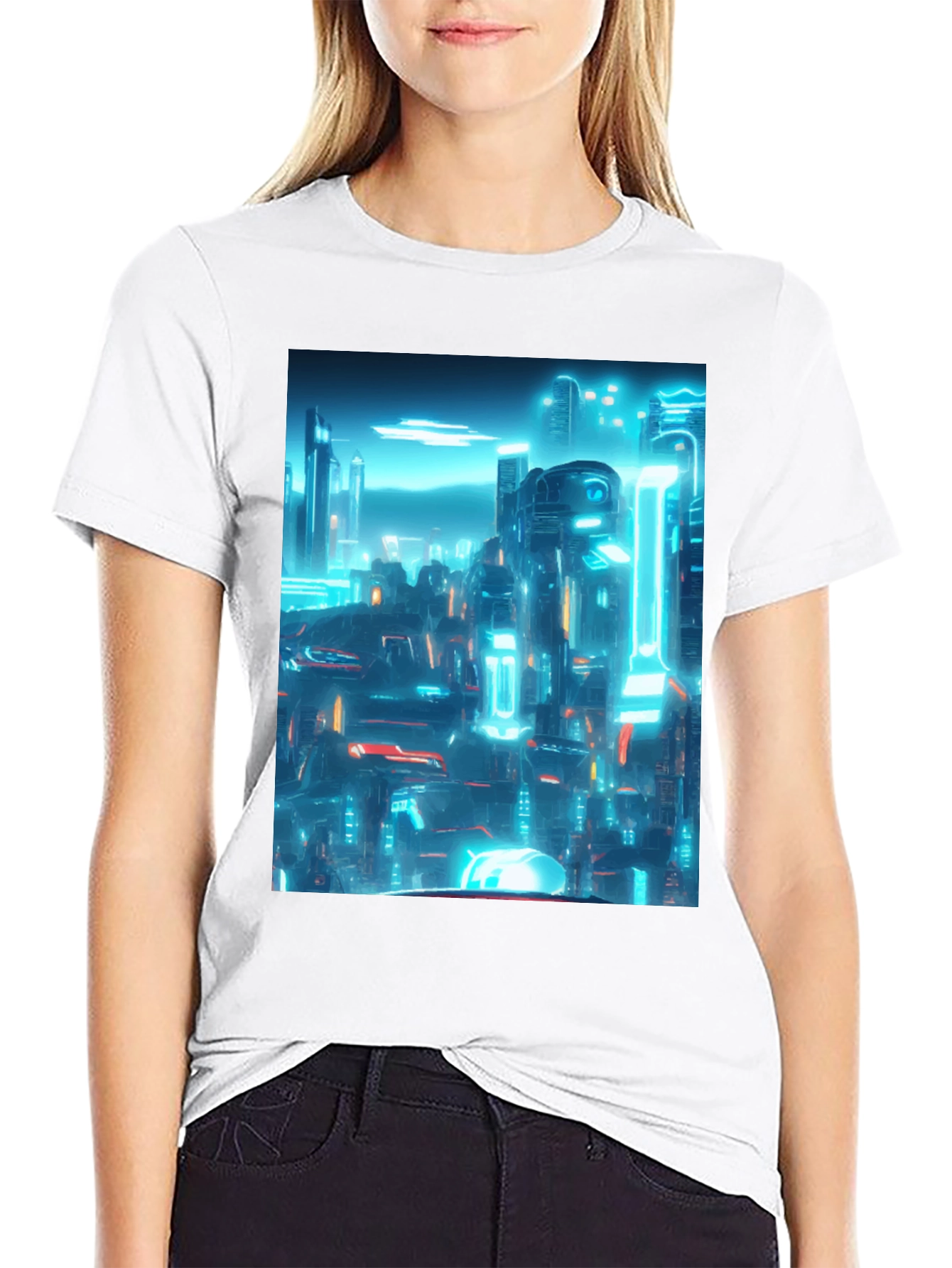 Cyberpunk Cityscape Graphic Tee - Black