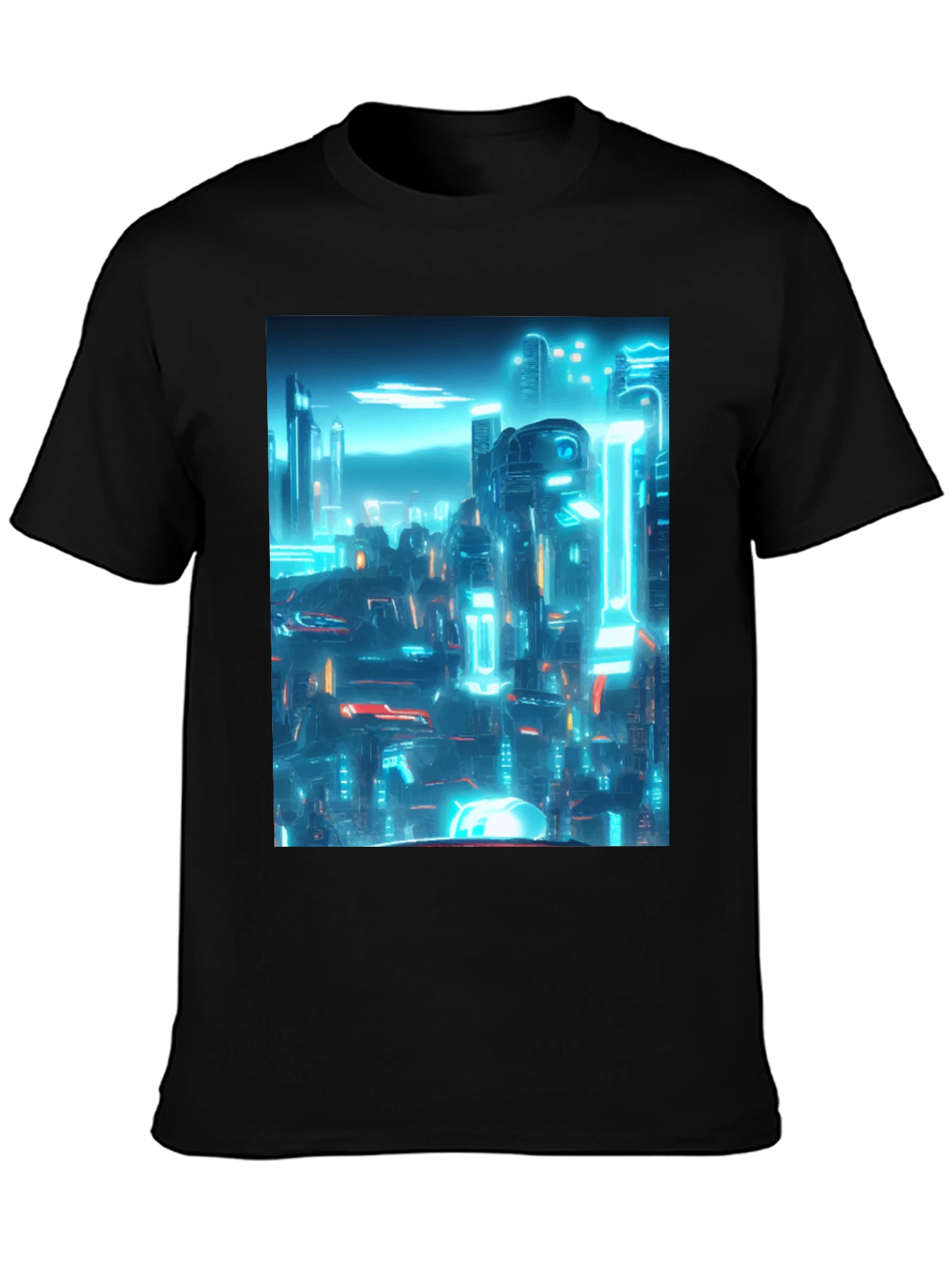 Cyberpunk Cityscape Graphic Tee - Black