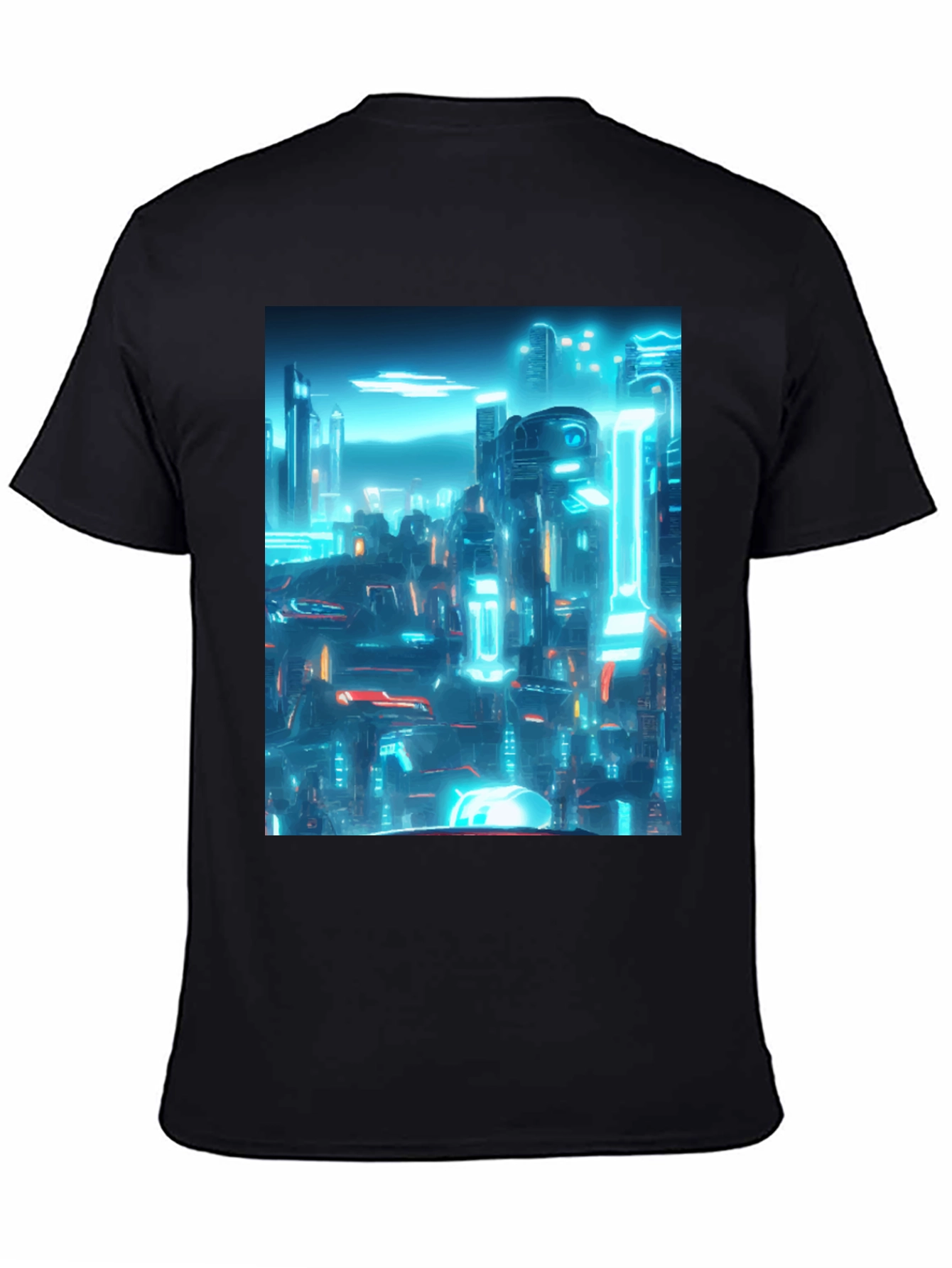 Cyberpunk Cityscape Graphic Tee - Black