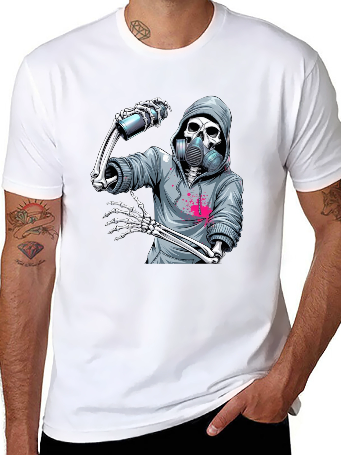 Skeleton Graffiti Artist Graphic T-Shirt