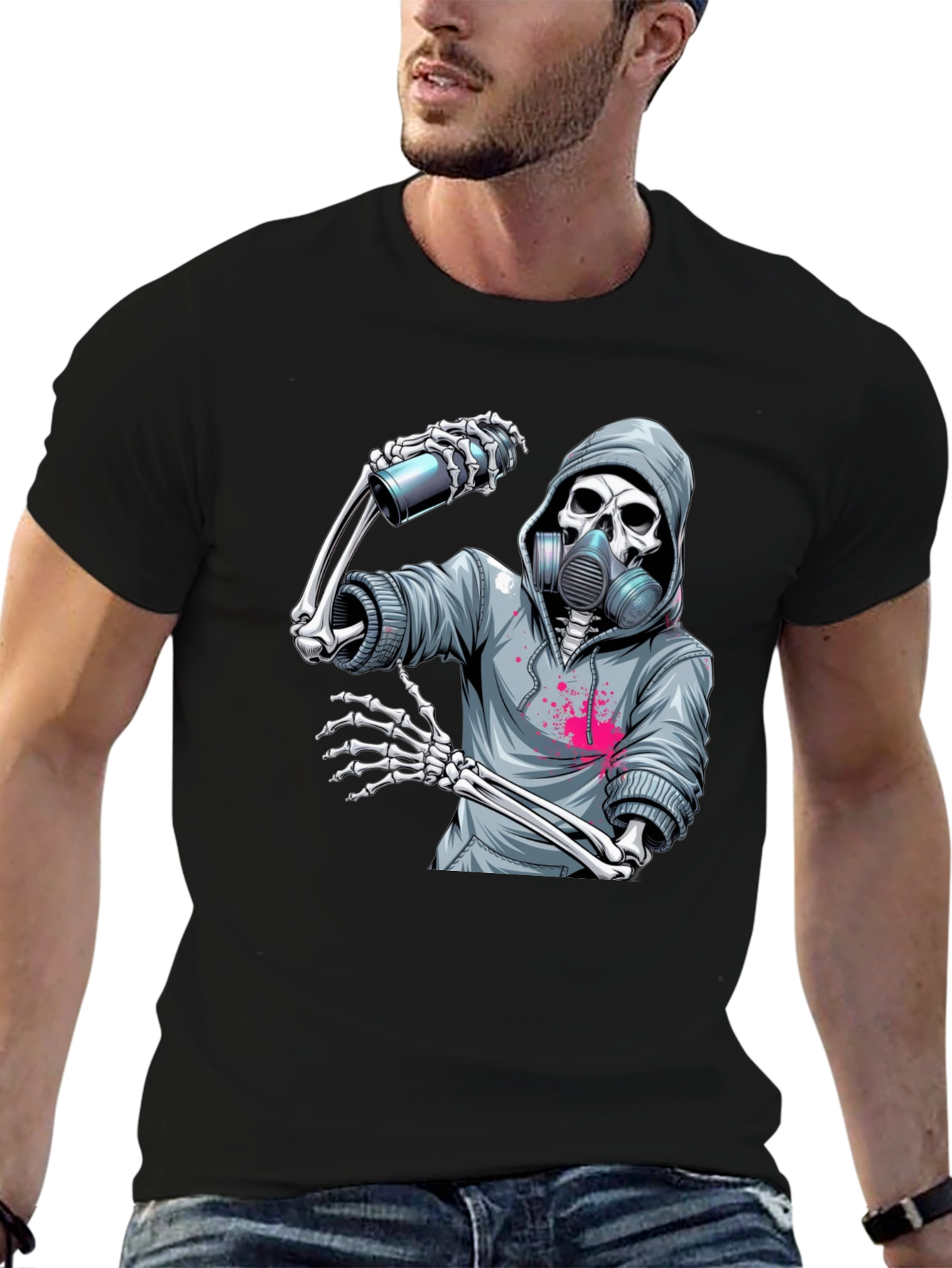 Skeleton Graffiti Artist Graphic T-Shirt