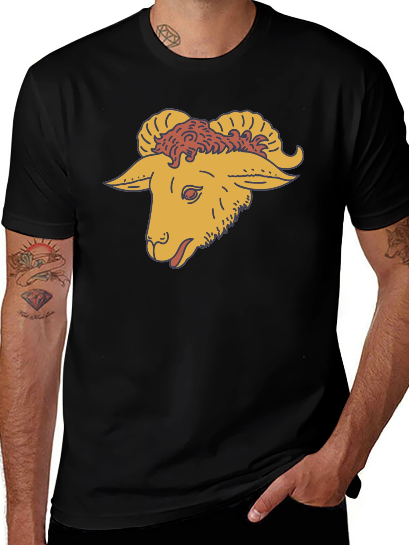 Ram Head Graphic T-Shirt - Black