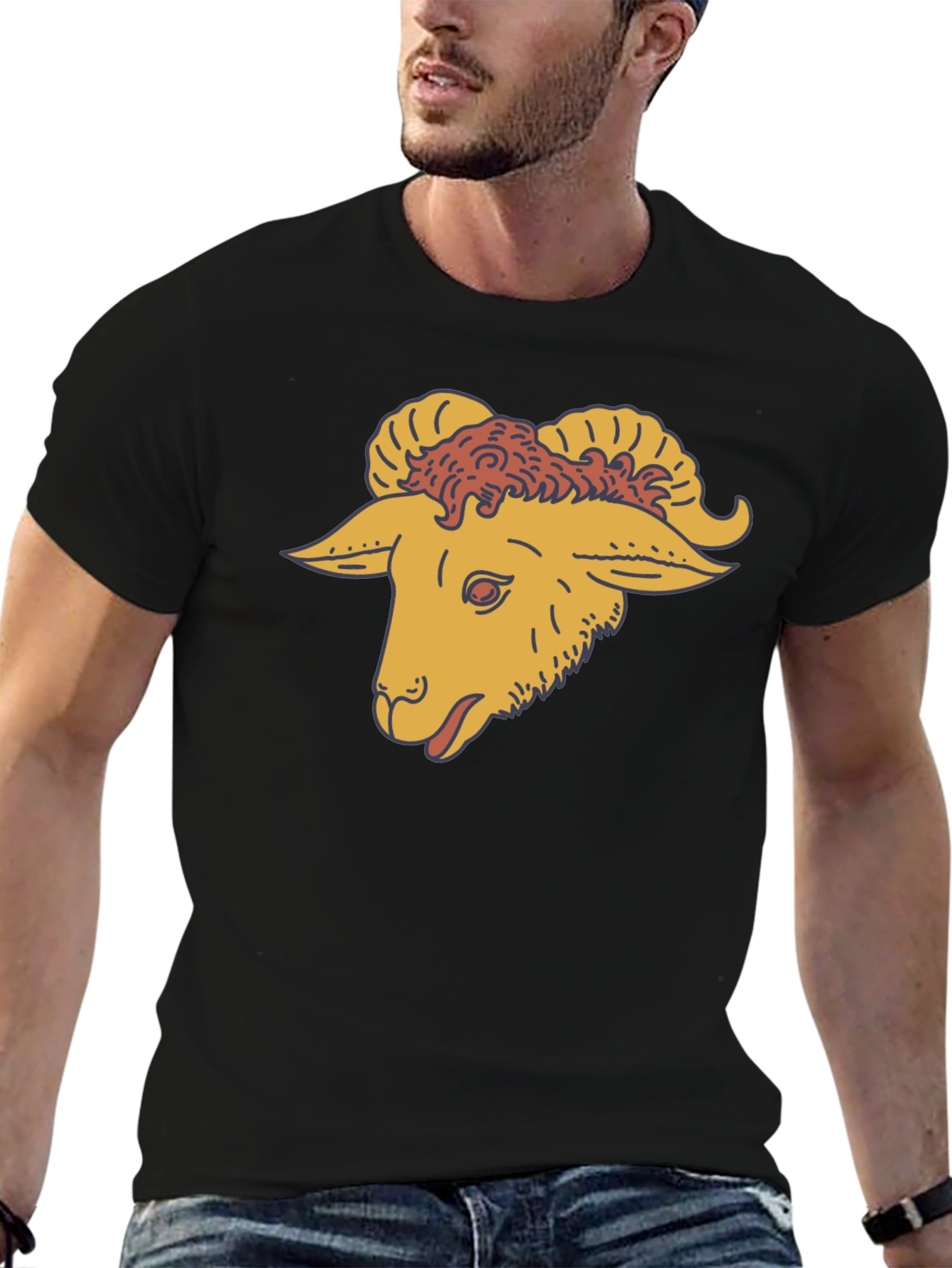 Ram Head Graphic T-Shirt - Black