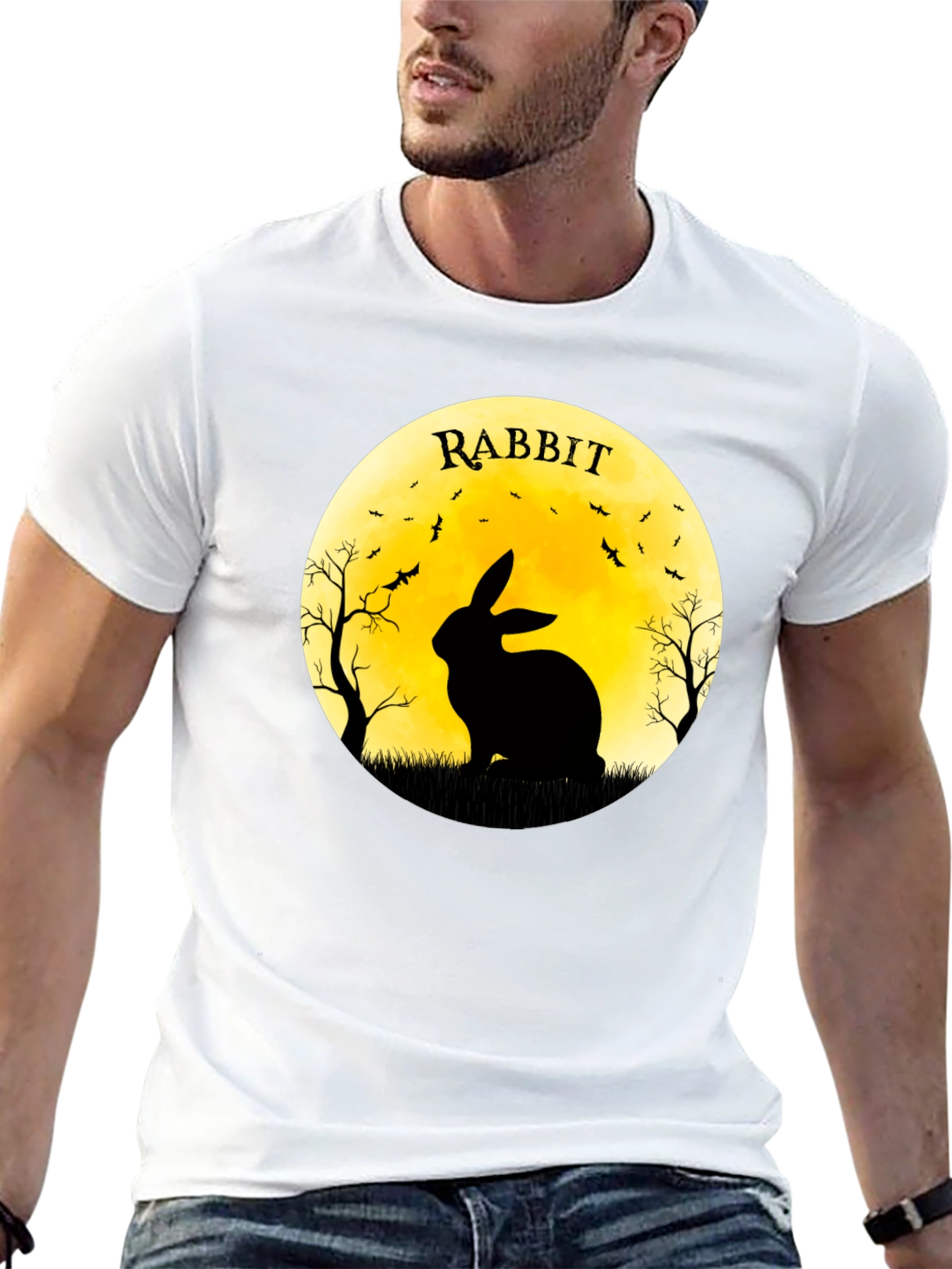 Rabbit Silhouette T-Shirt - Halloween Moon Design