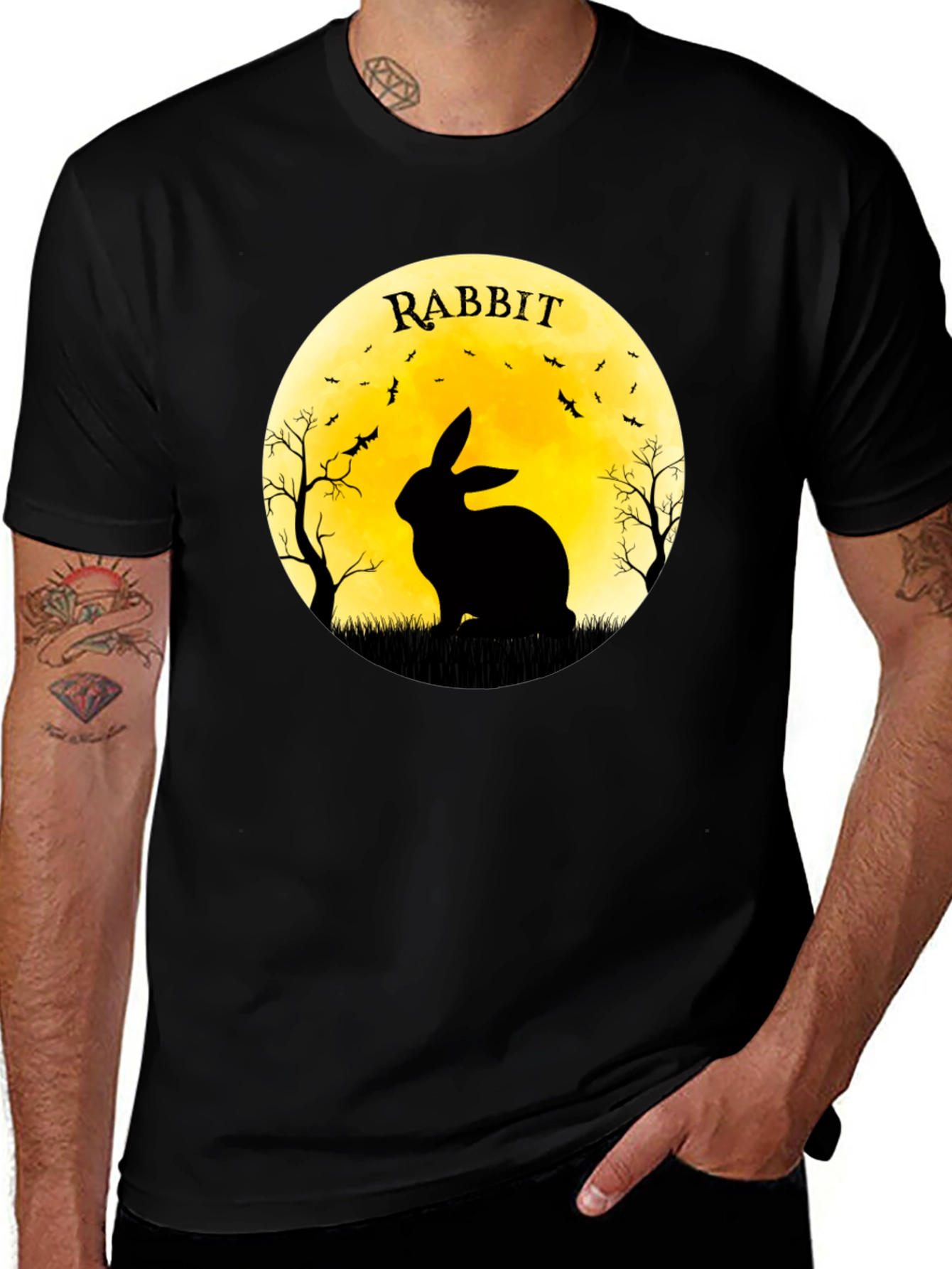 Rabbit Silhouette T-Shirt - Halloween Moon Design