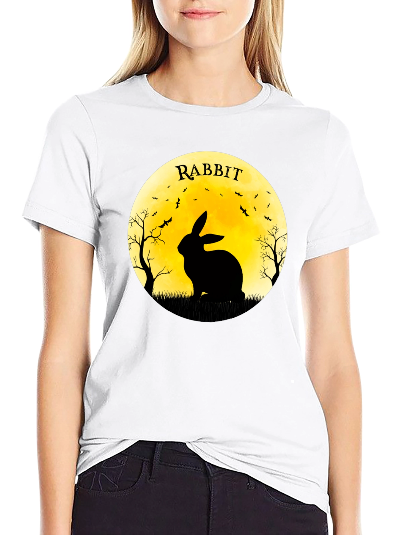 Rabbit Silhouette T-Shirt - Halloween Moon Design