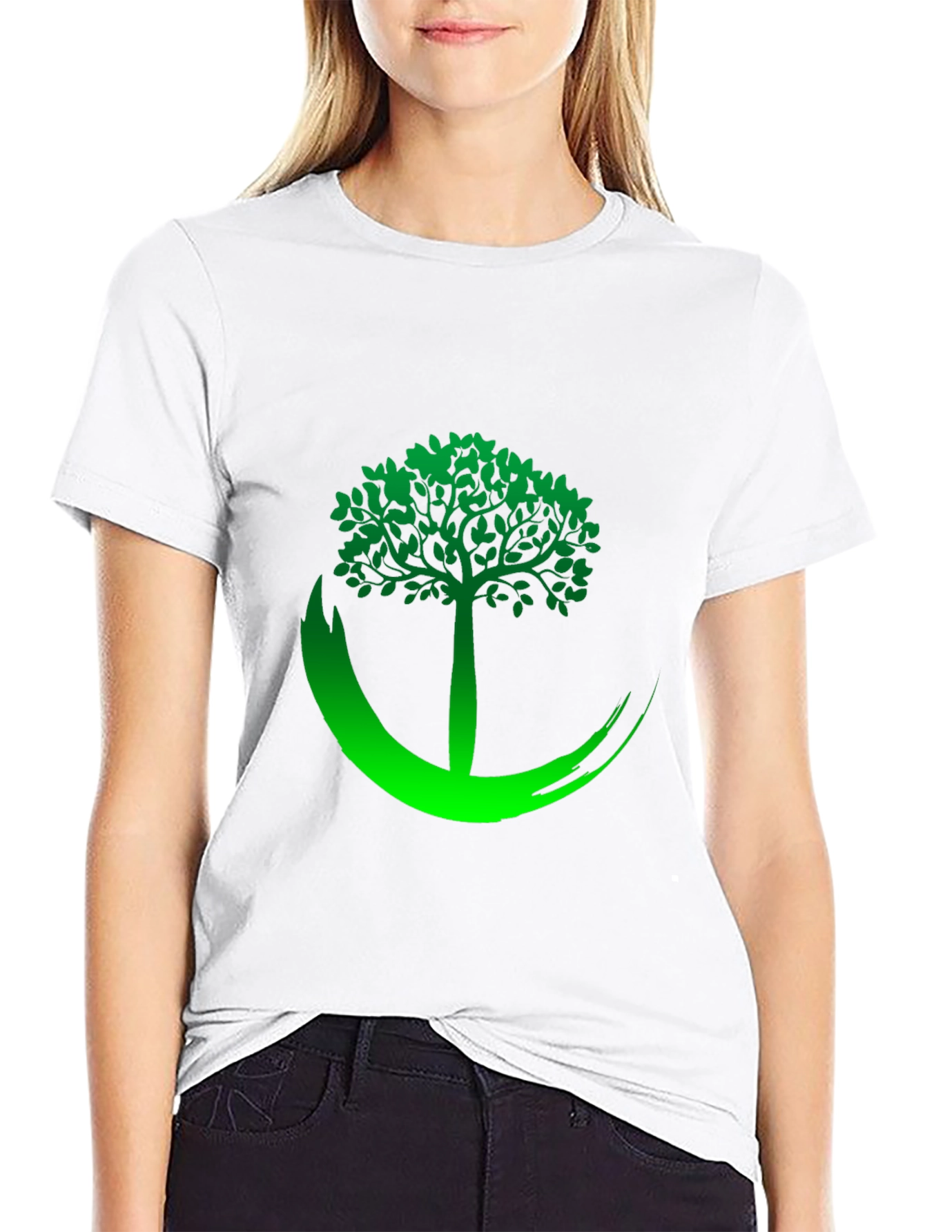 Black Tee with Green Tree Graphic