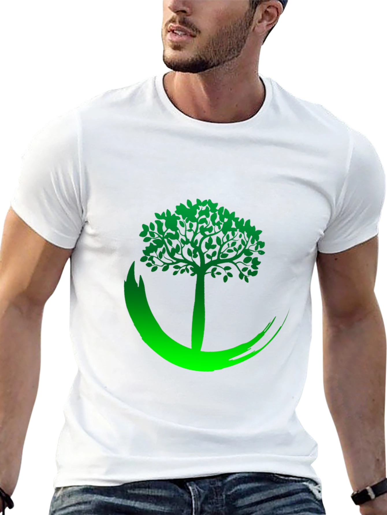 Black Tee with Green Tree Graphic