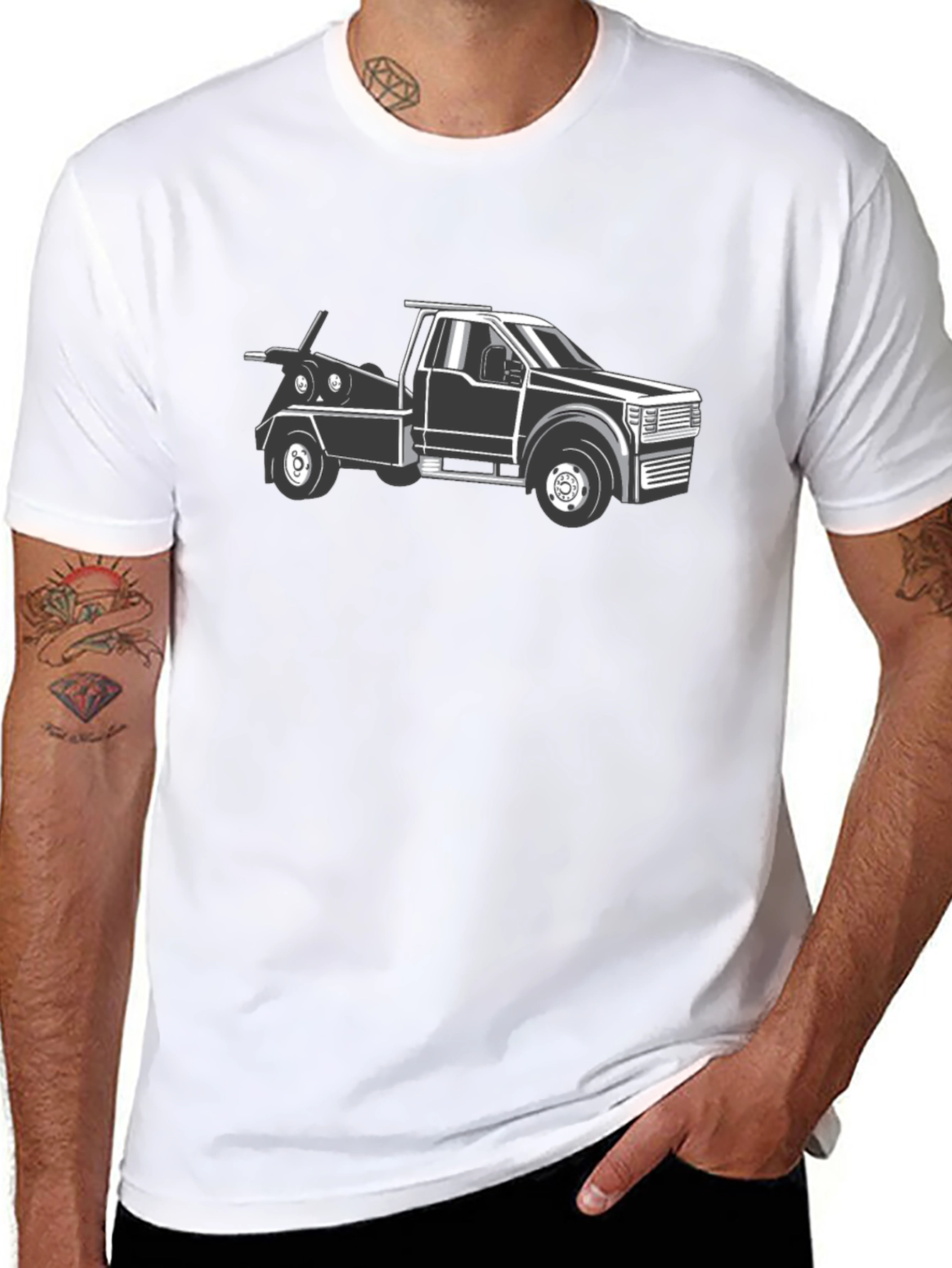 Tow Truck Graphic T-Shirt - Black Cotton Tee