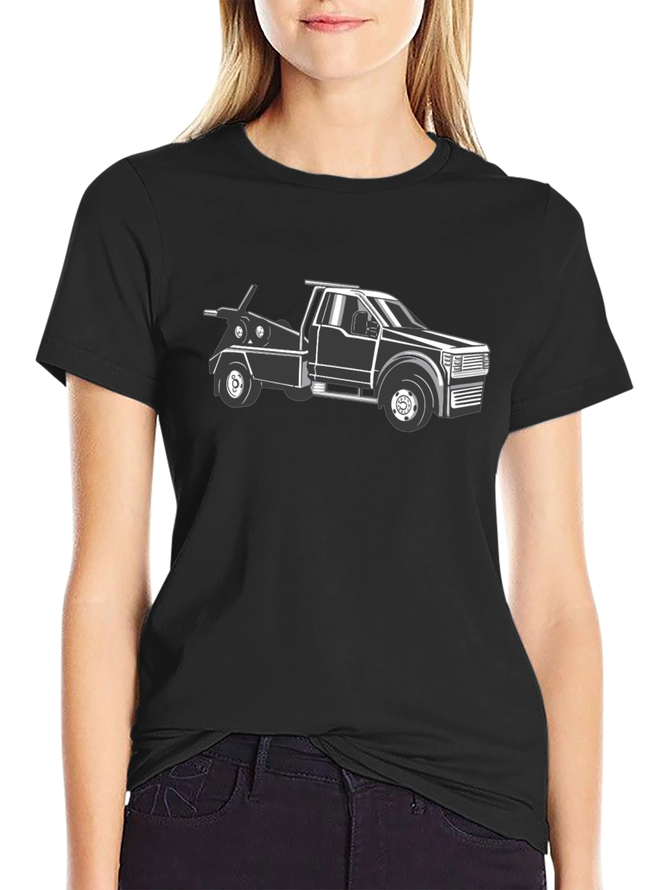 Tow Truck Graphic T-Shirt - Black Cotton Tee