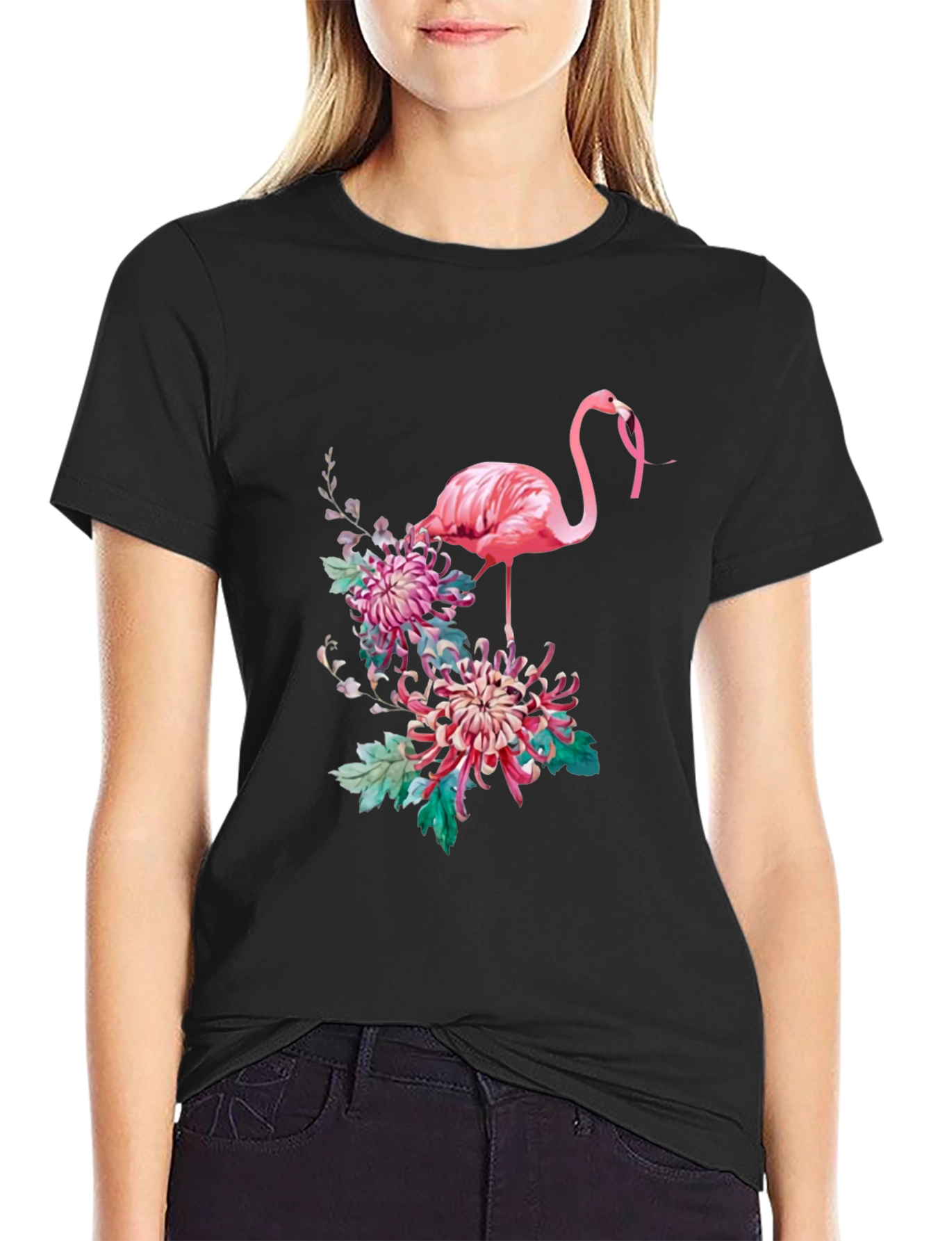 Pink Flamingo Floral Graphic Tee