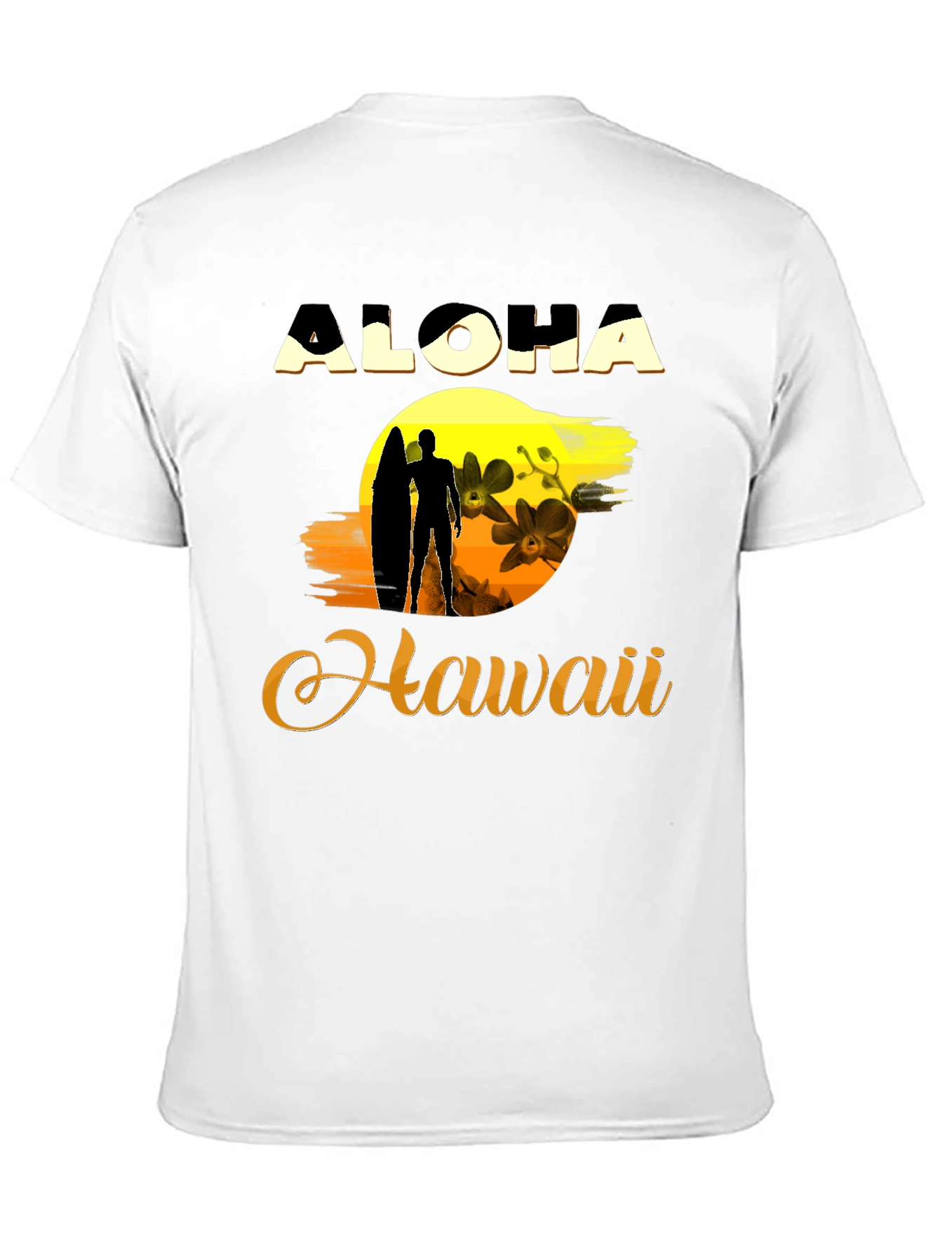 Aloha Hawaii Graphic T-Shirt - Surfer Silhouette Sunset