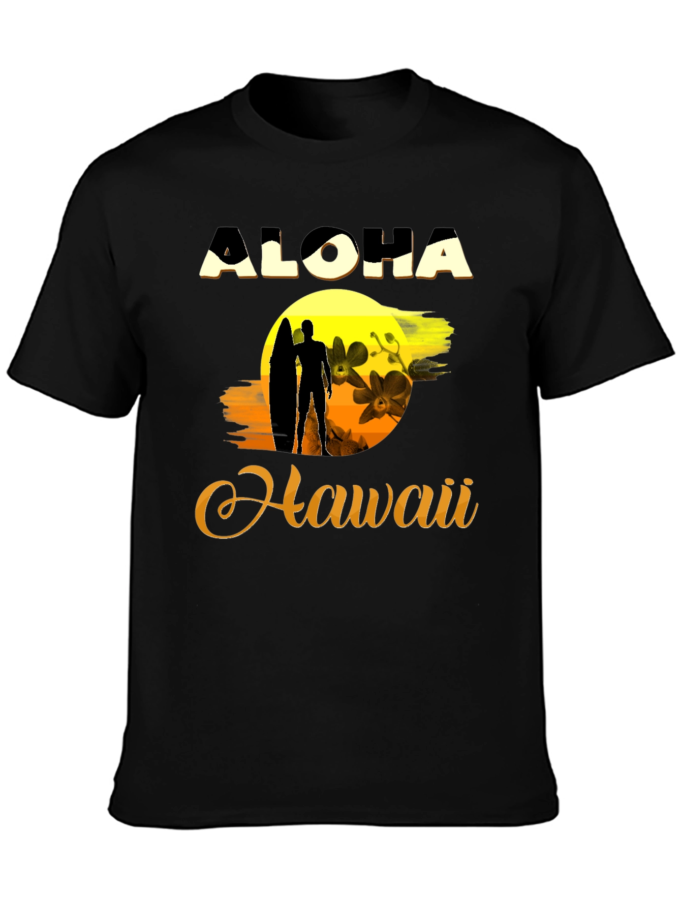 Aloha Hawaii Graphic T-Shirt - Surfer Silhouette Sunset