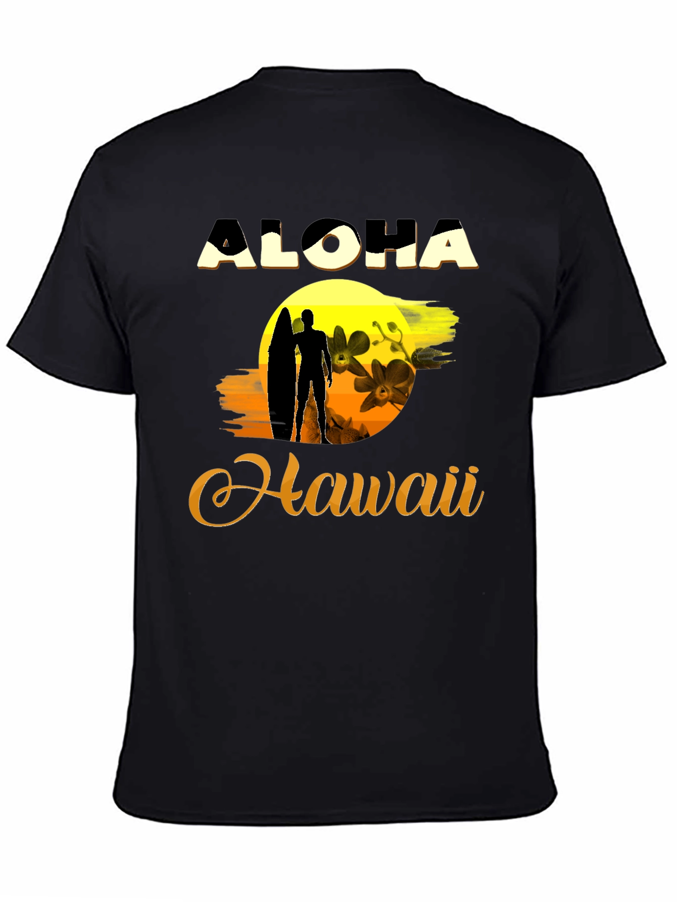 Aloha Hawaii Graphic T-Shirt - Surfer Silhouette Sunset