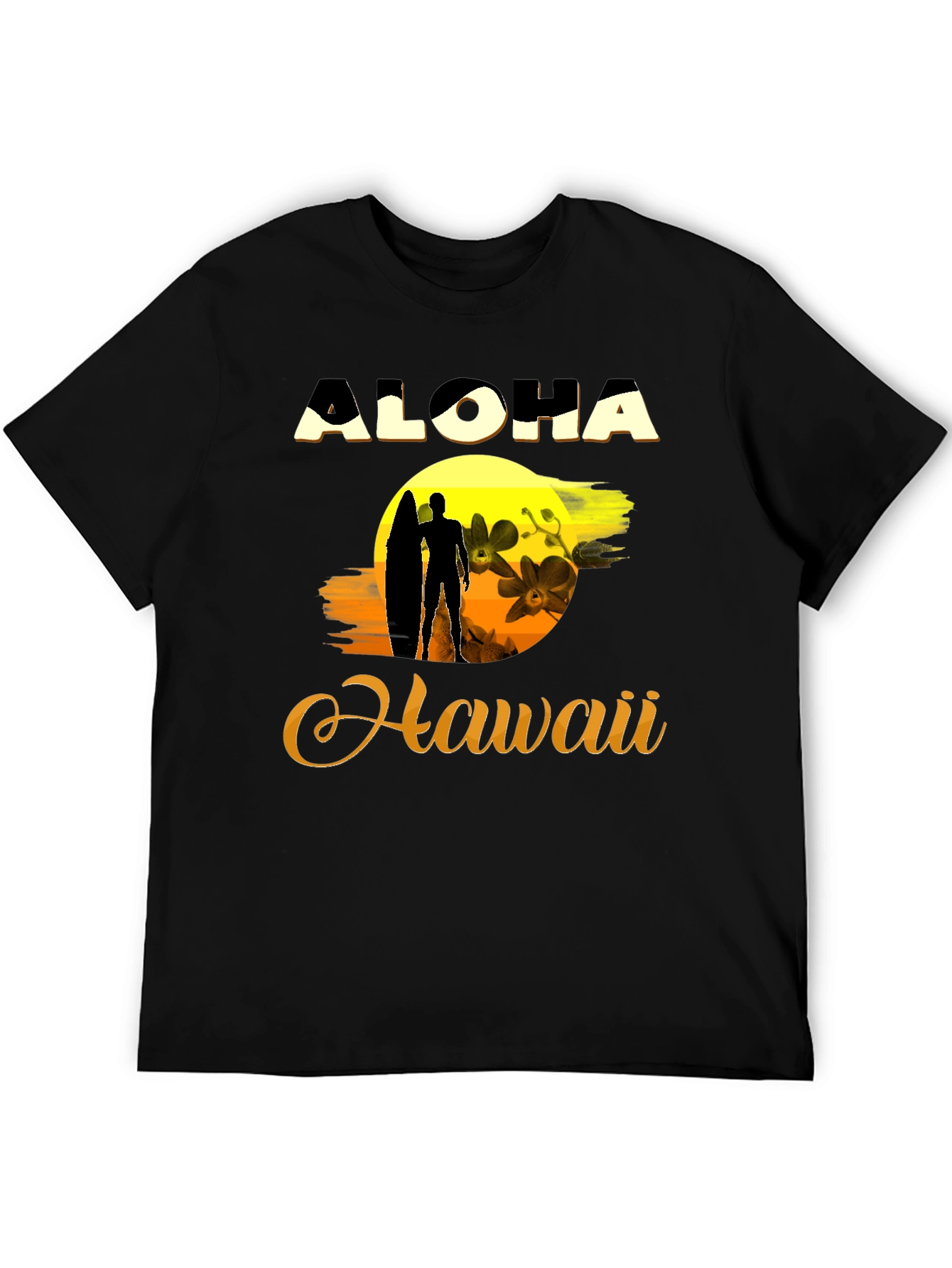 Aloha Hawaii Graphic T-Shirt - Surfer Silhouette Sunset