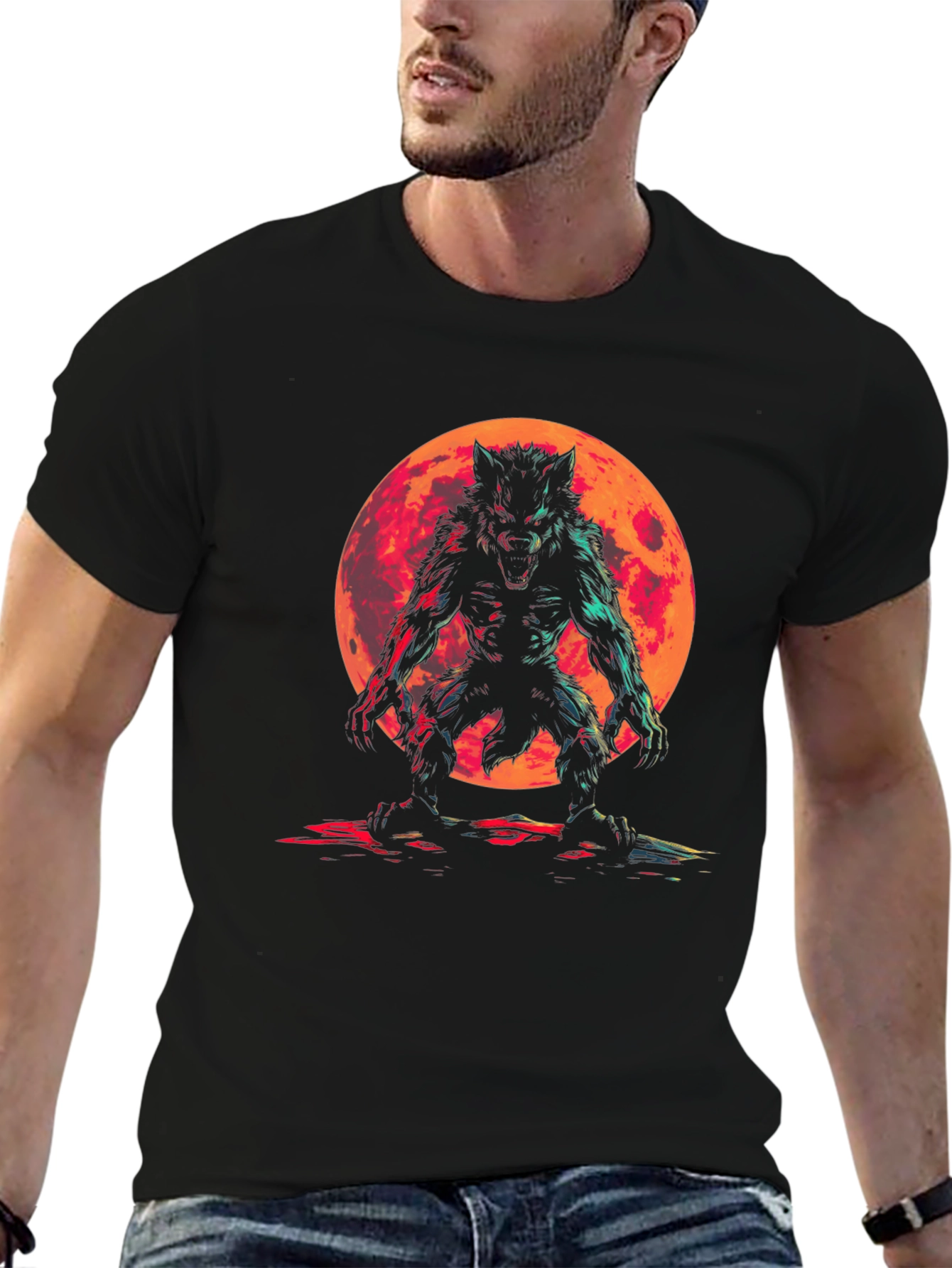 Werewolf Moon Graphic Tee - Black Cotton