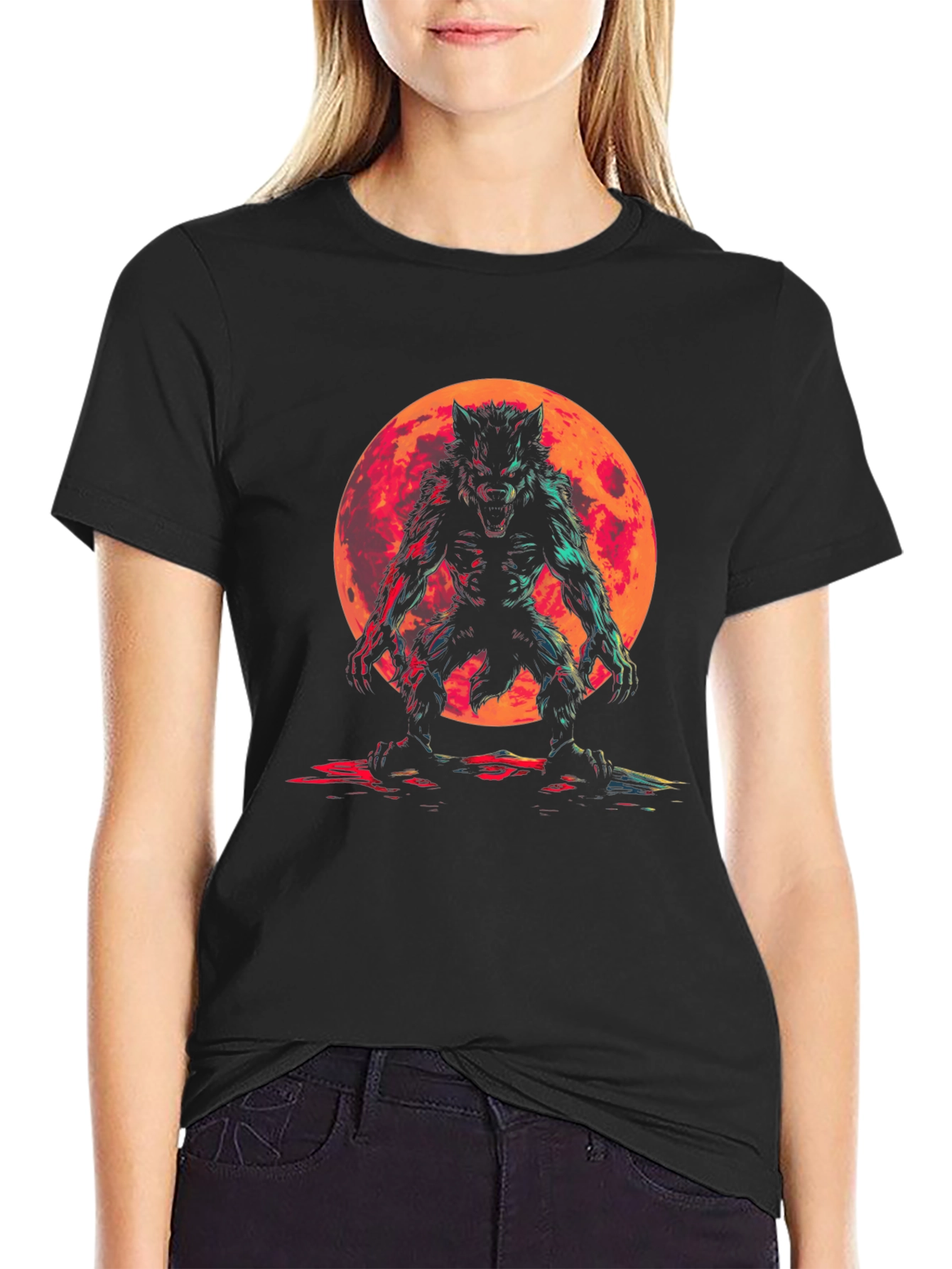 Werewolf Moon Graphic Tee - Black Cotton
