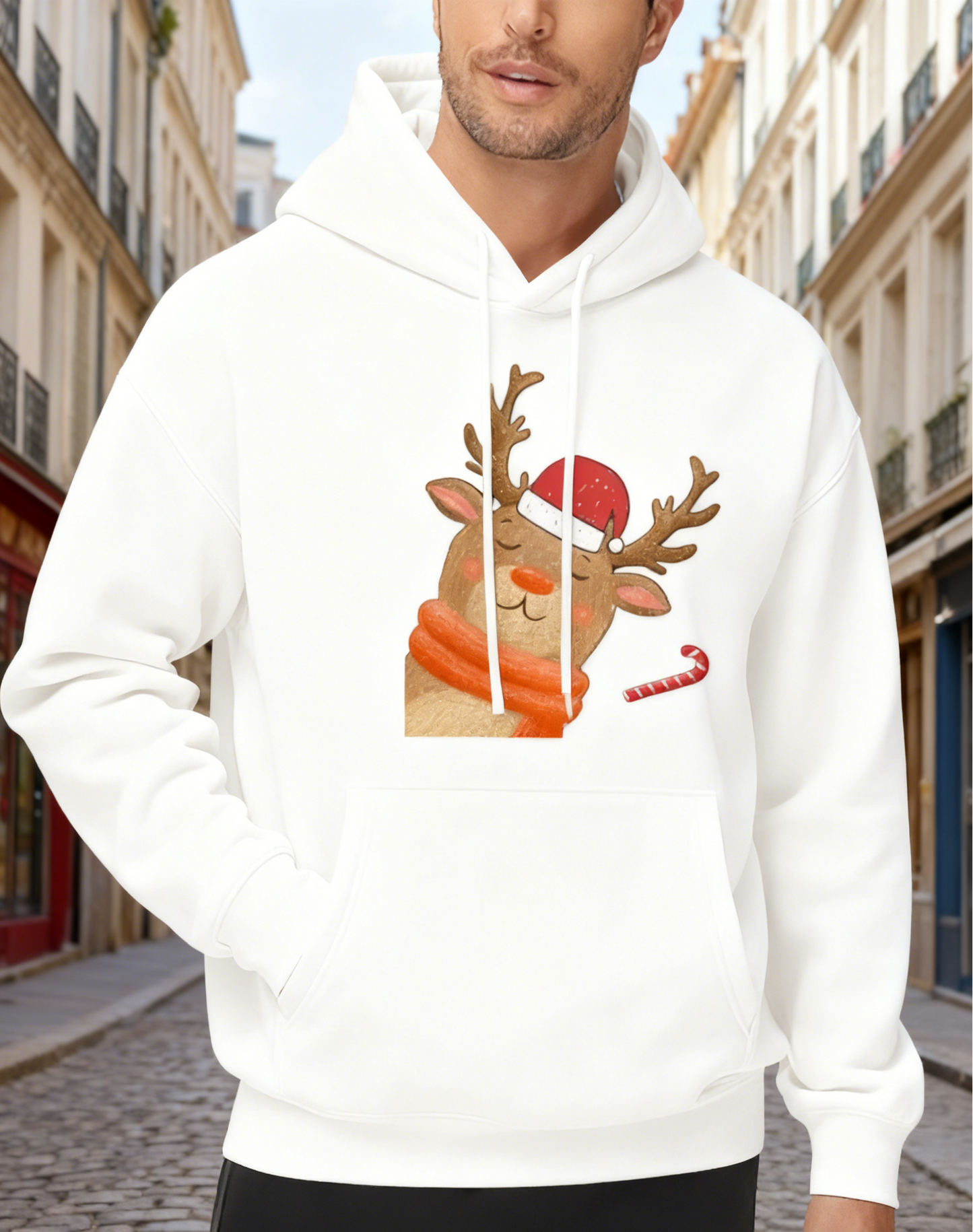 Cute Reindeer & Candy Cane Christmas Hooded Sweatshirt