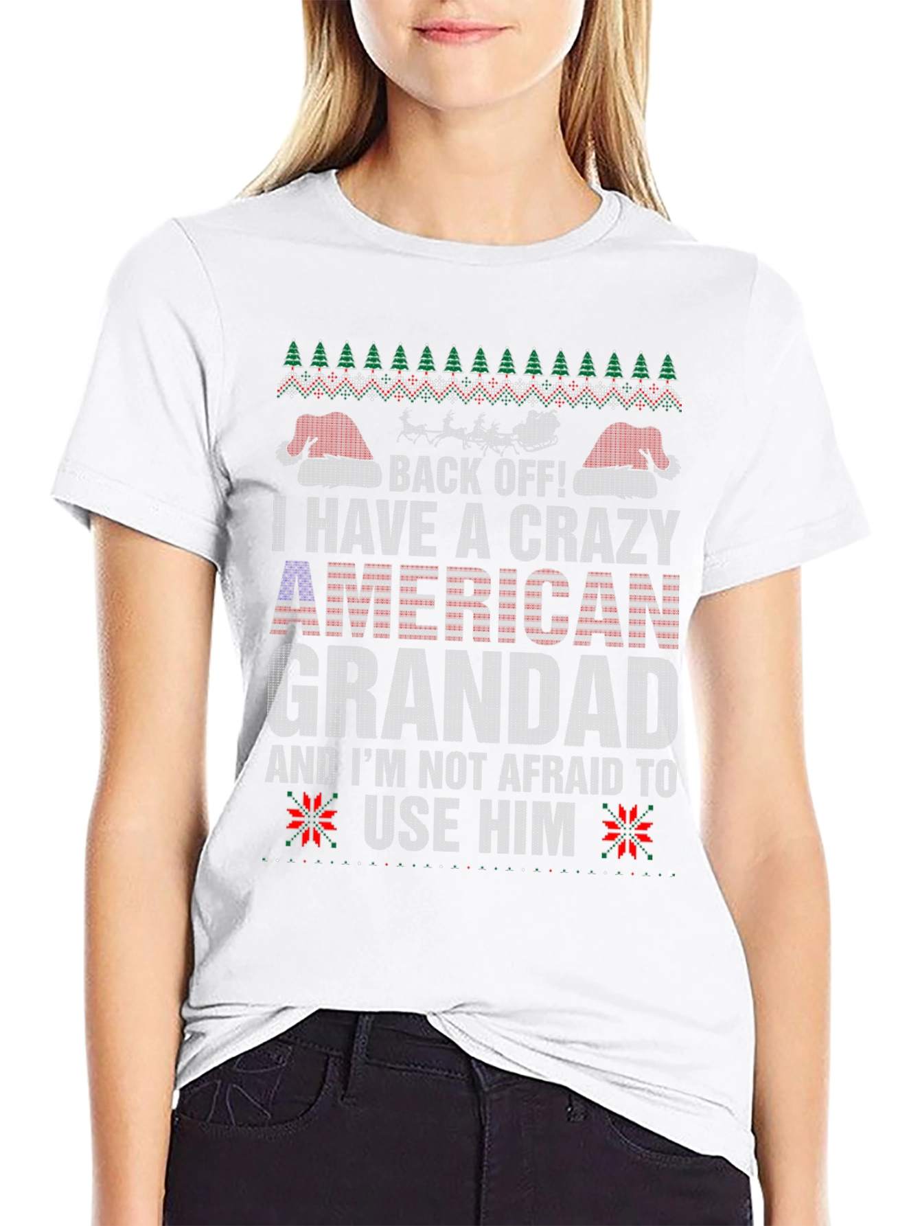 Crazy American Grandad Ugly Christmas T-Shirt