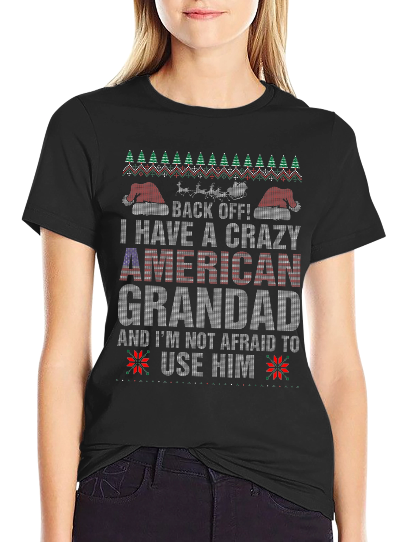 Crazy American Grandad Ugly Christmas T-Shirt