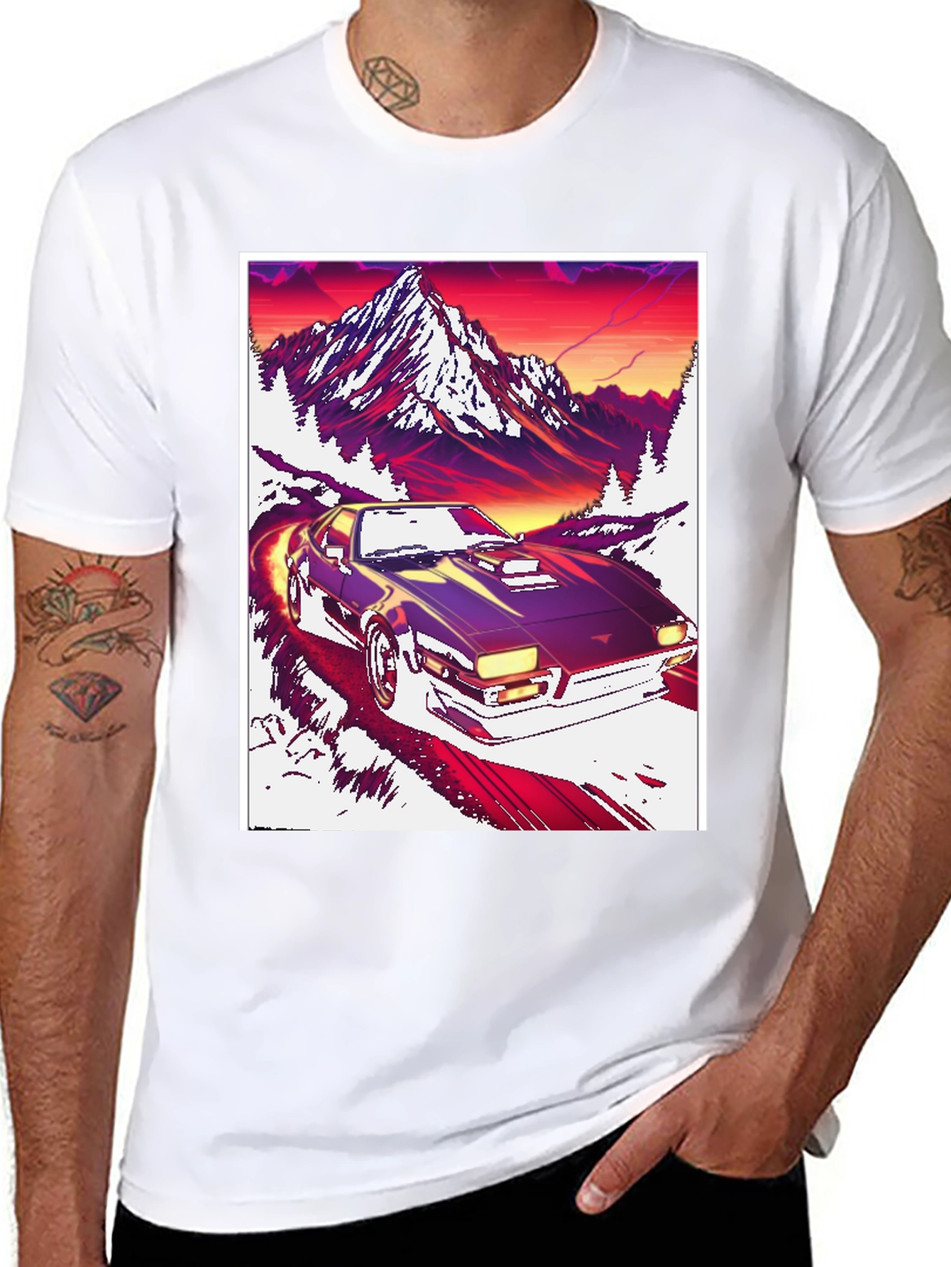 Retro Car Mountain Sunset T-Shirt