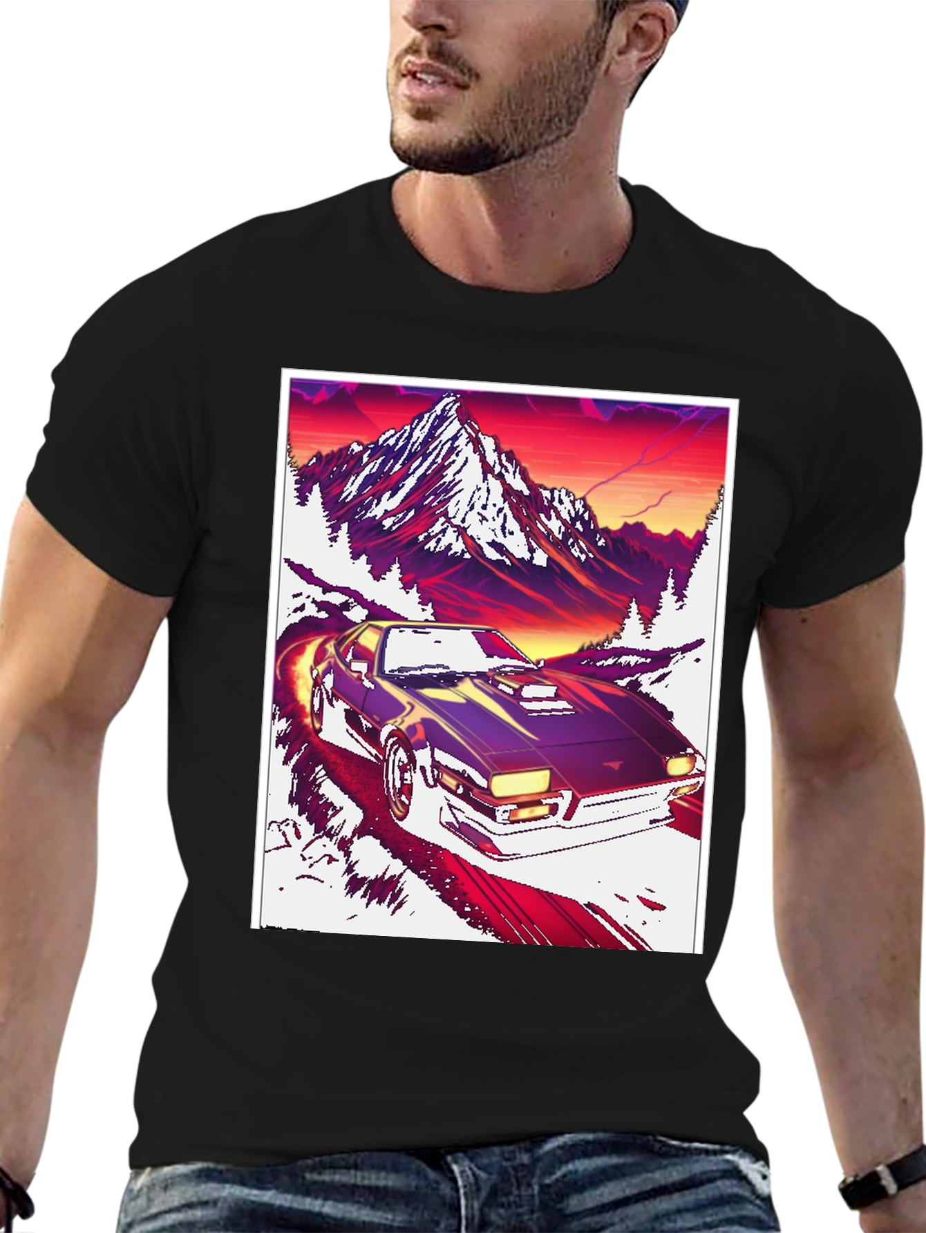 Retro Car Mountain Sunset T-Shirt