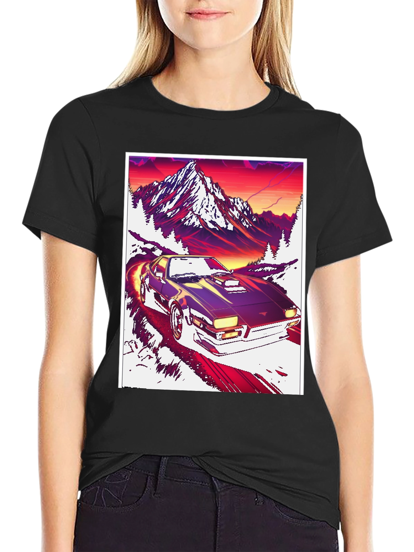 Retro Car Mountain Sunset T-Shirt