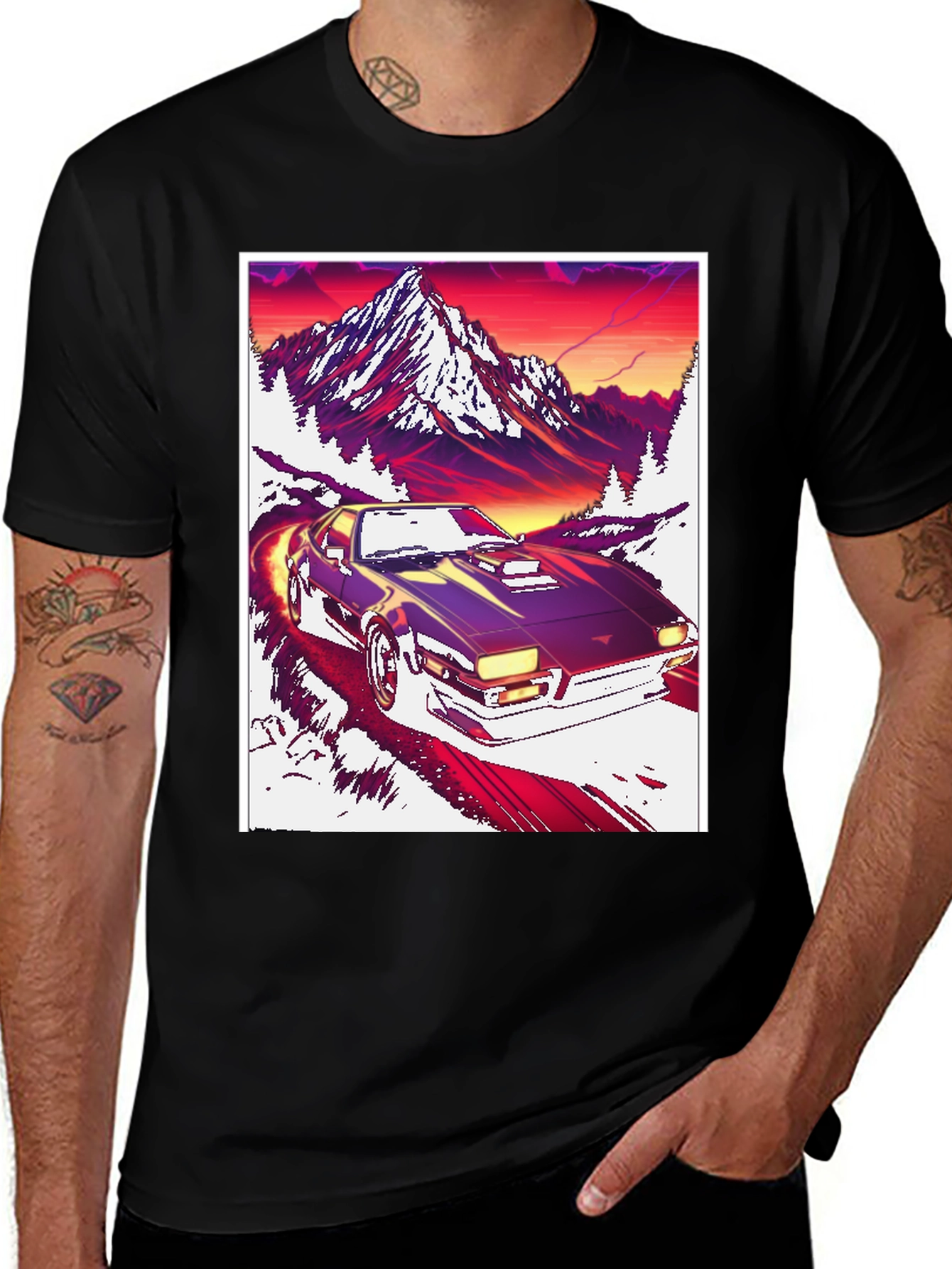 Retro Car Mountain Sunset T-Shirt