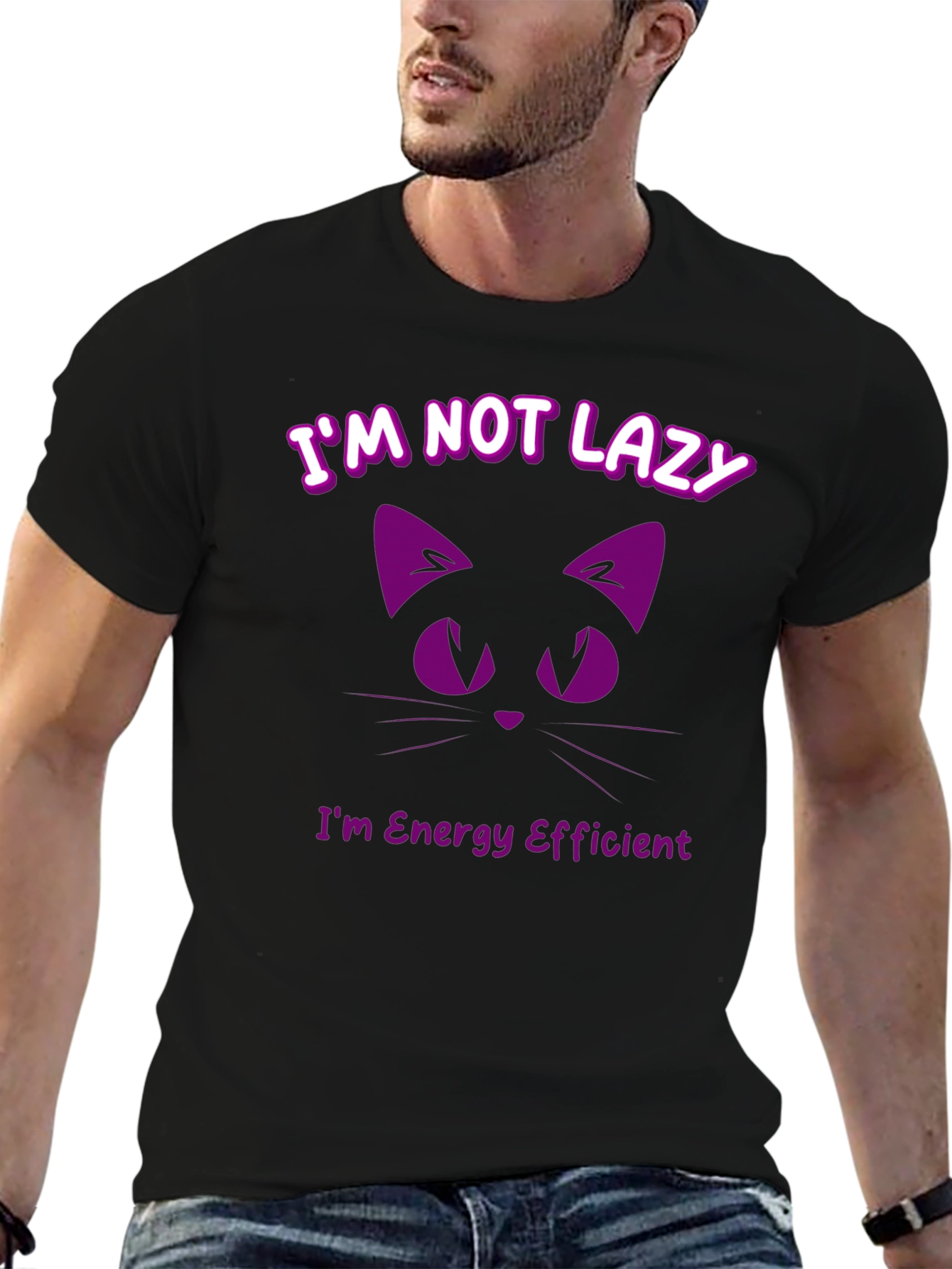 Funny Cat T-Shirt - Im Not Lazy Energy Efficient