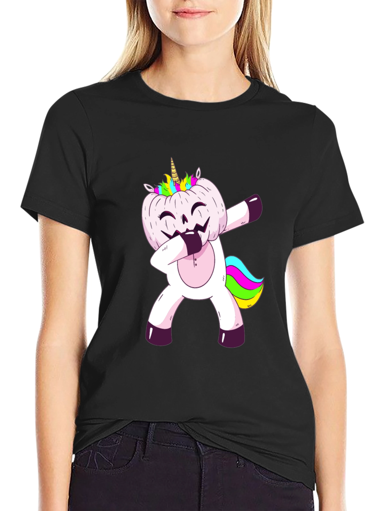 Unicorn Pumpkin Dabbing Mens Graphic T-Shirt