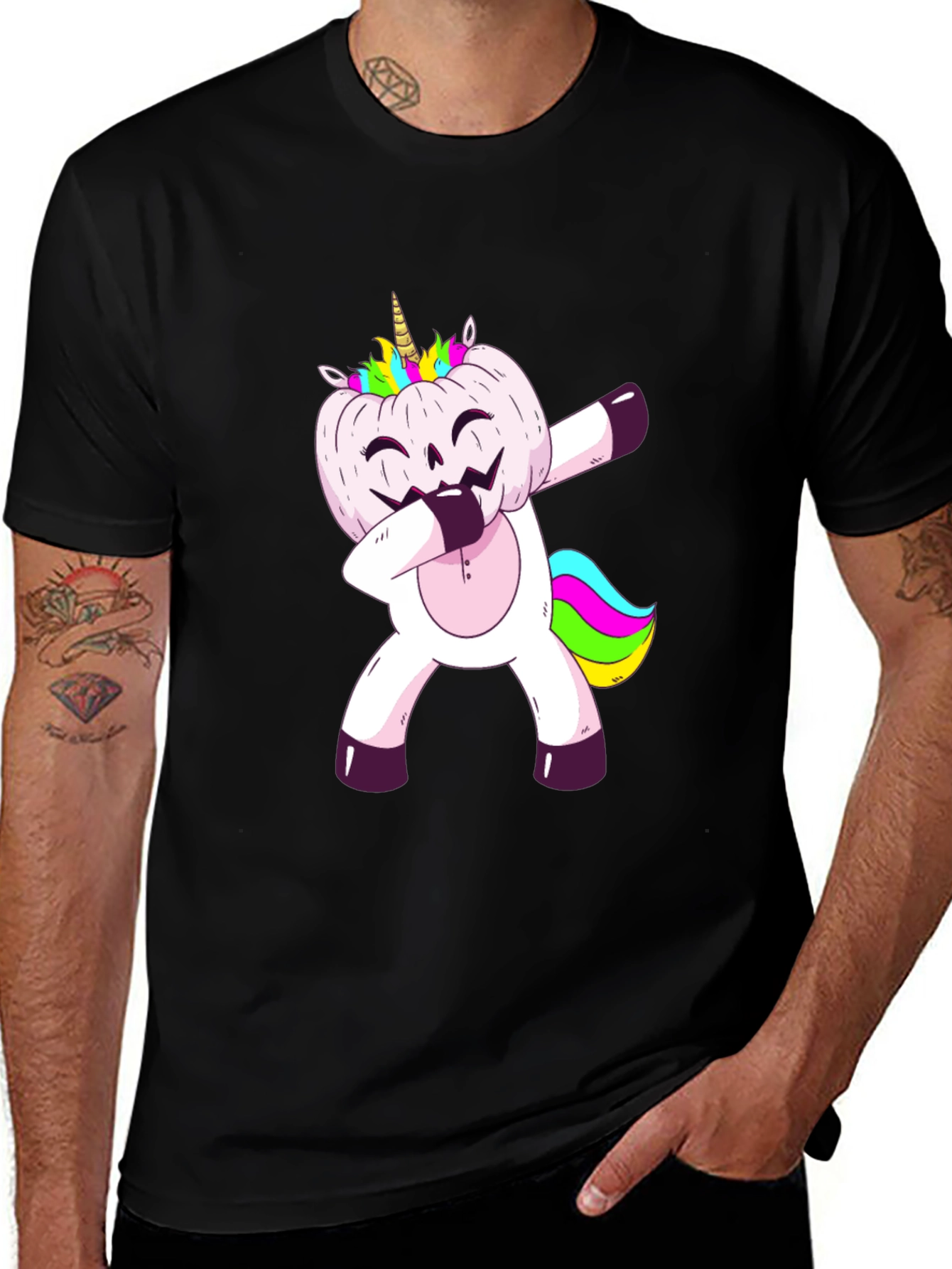 Unicorn Pumpkin Dabbing Mens Graphic T-Shirt