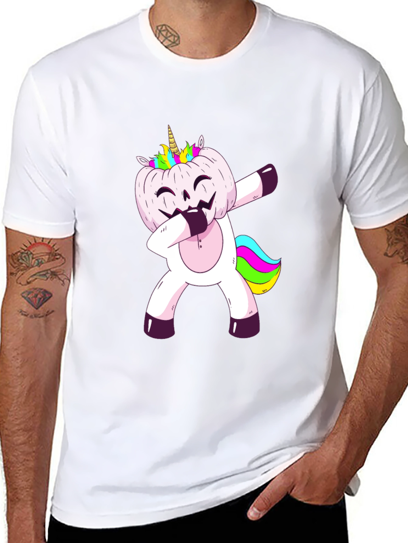 Unicorn Pumpkin Dabbing Mens Graphic T-Shirt