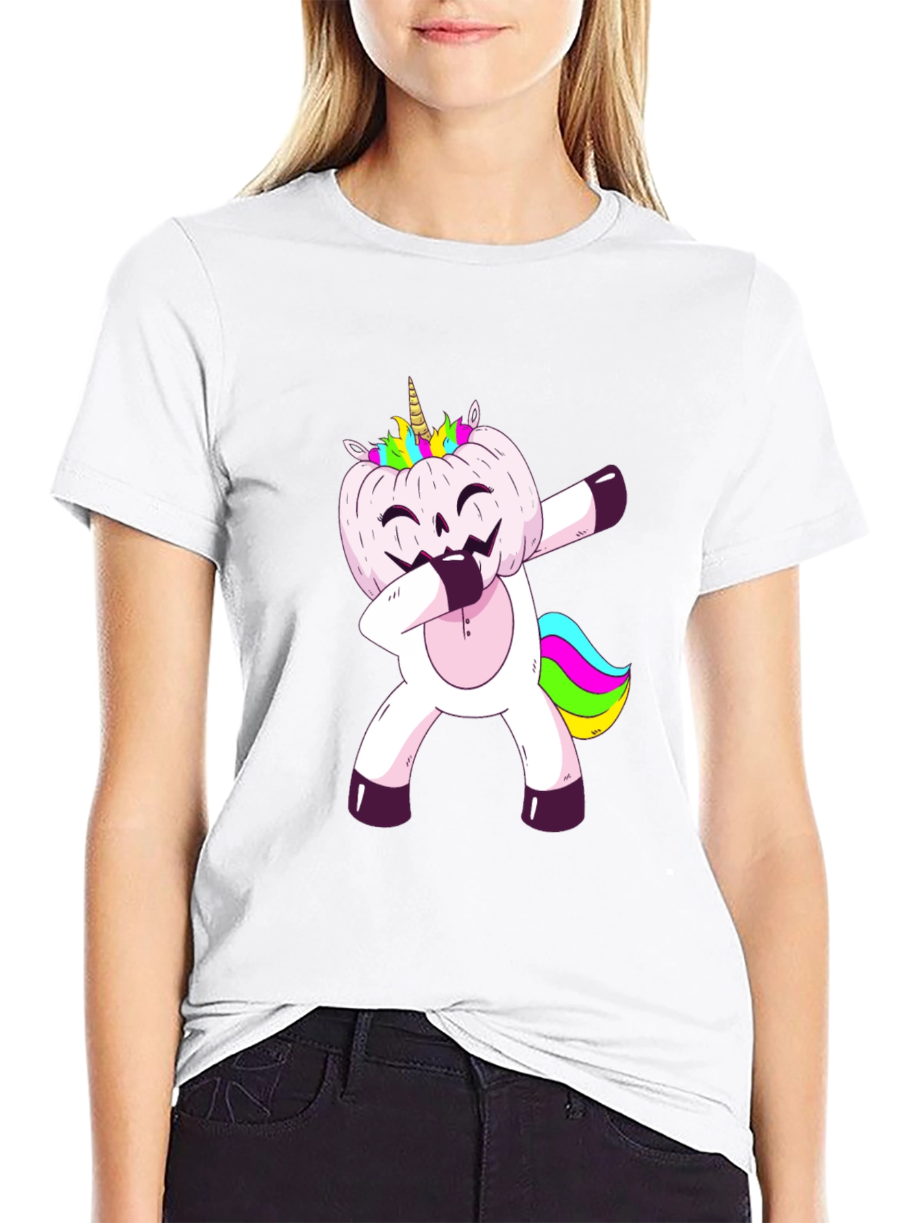 Unicorn Pumpkin Dabbing Mens Graphic T-Shirt