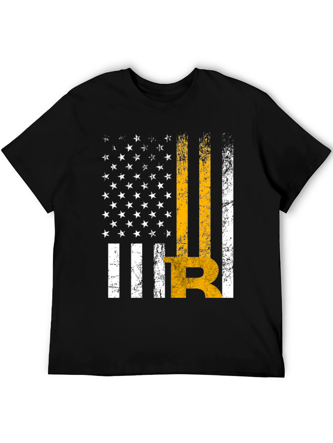 Distressed American Flag Bitcoin Graphic T-Shirt
