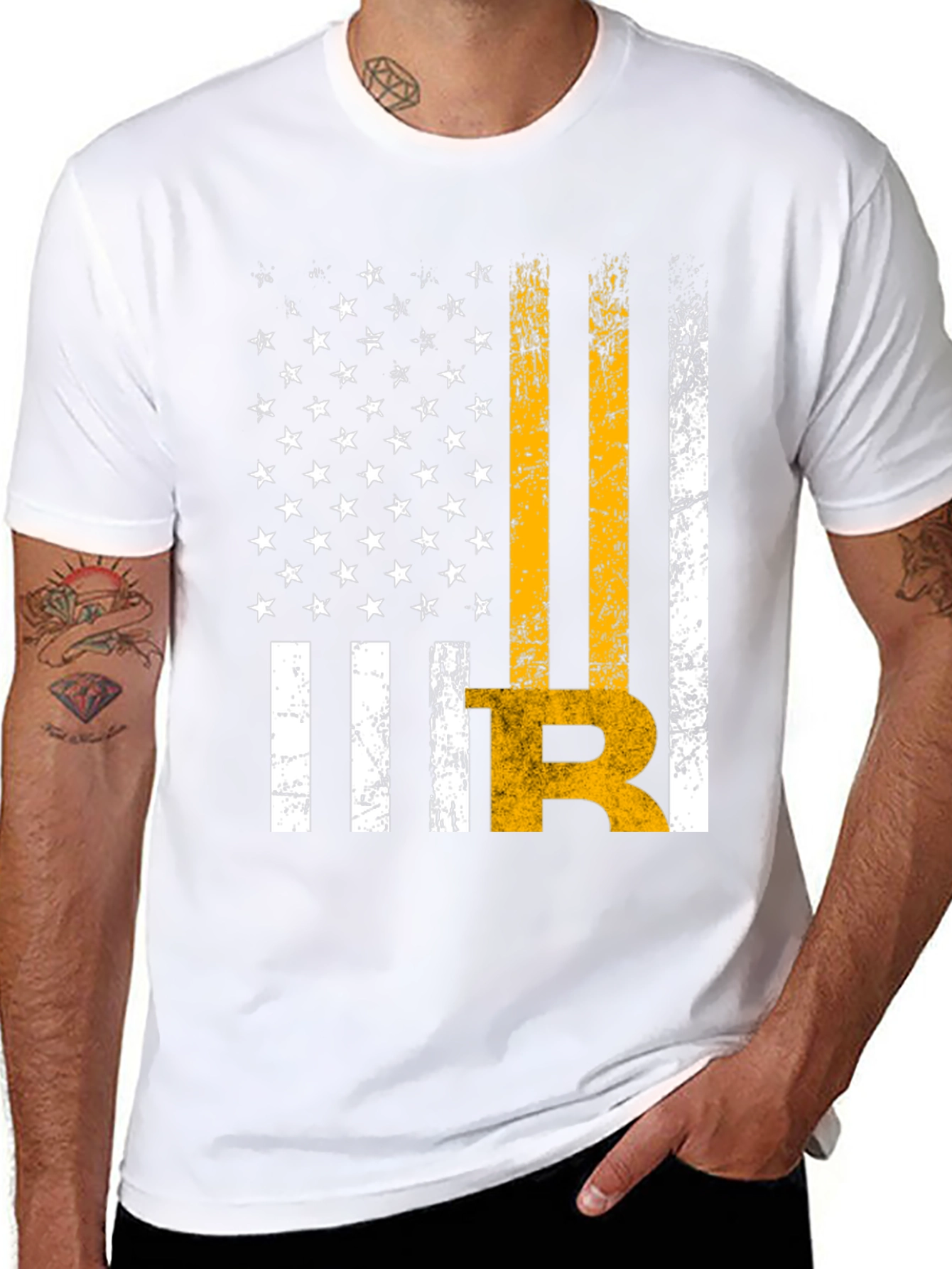 Distressed American Flag Bitcoin Graphic T-Shirt