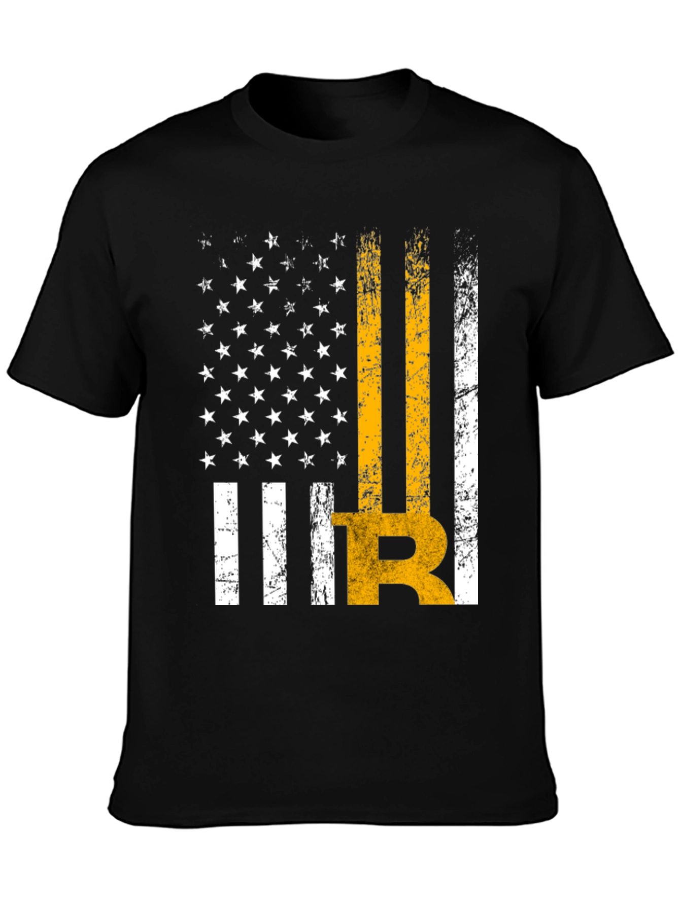 Distressed American Flag Bitcoin Graphic T-Shirt
